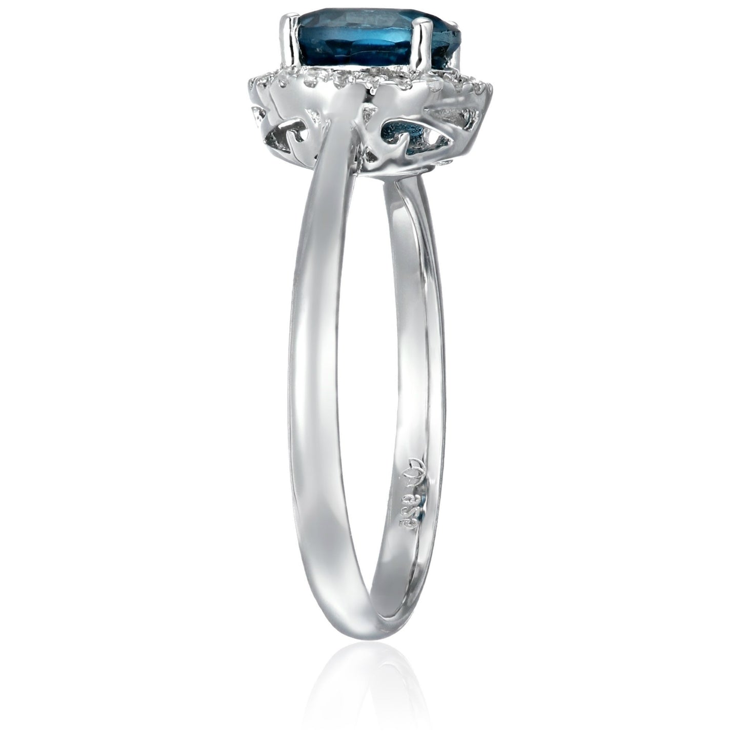 Sterling Silver London Blue Topaz And Natural White Zircon Classic Round Princess Di Halo Engagement Ring - pinctore