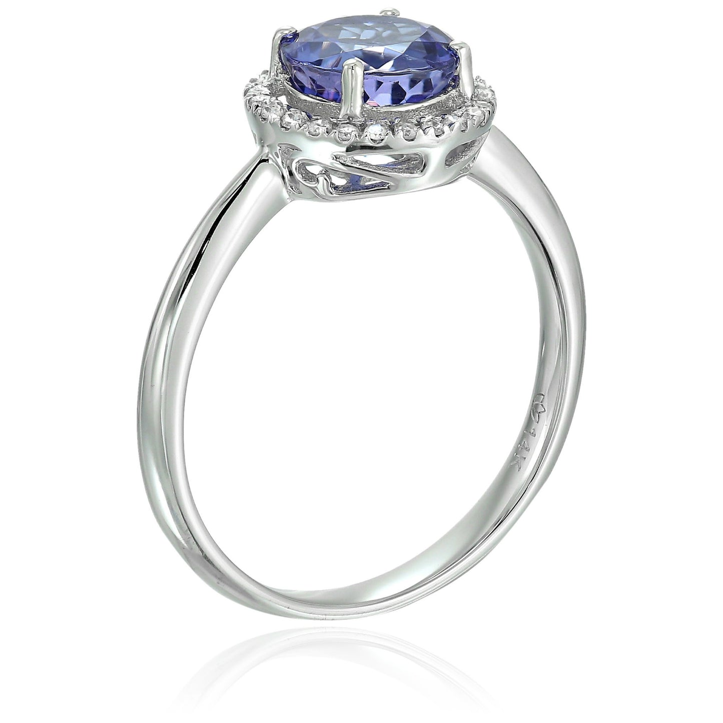14k White Gold AAA Tanzanite And Diamond Classic Round Princess Di Halo Engagement Ring (1/10cttw, H-I Color, I1-I2 Clarity), - pinctore