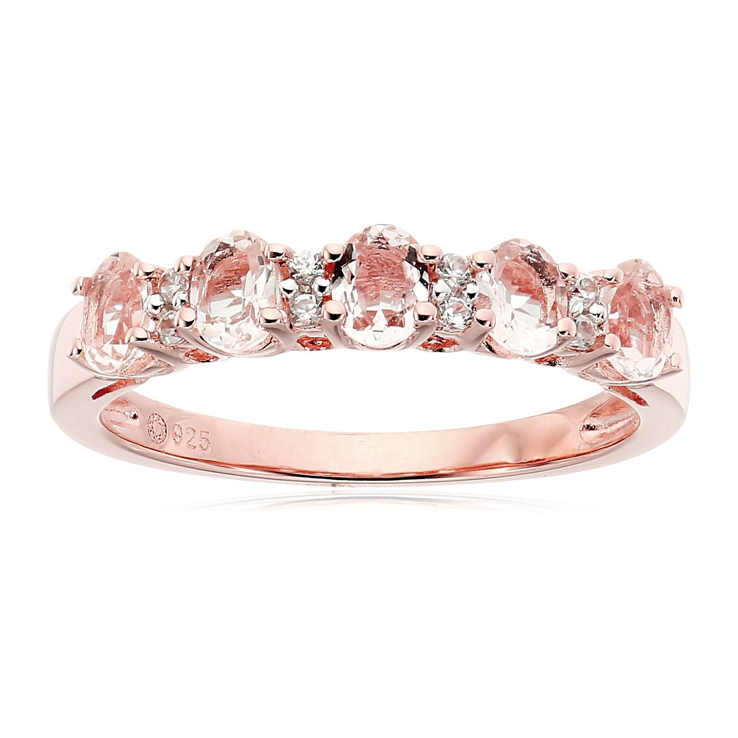 Pinctore Rose Gold-Plated Silver Morganite and White Zirconia 5-stone Stackable Ring - pinctore