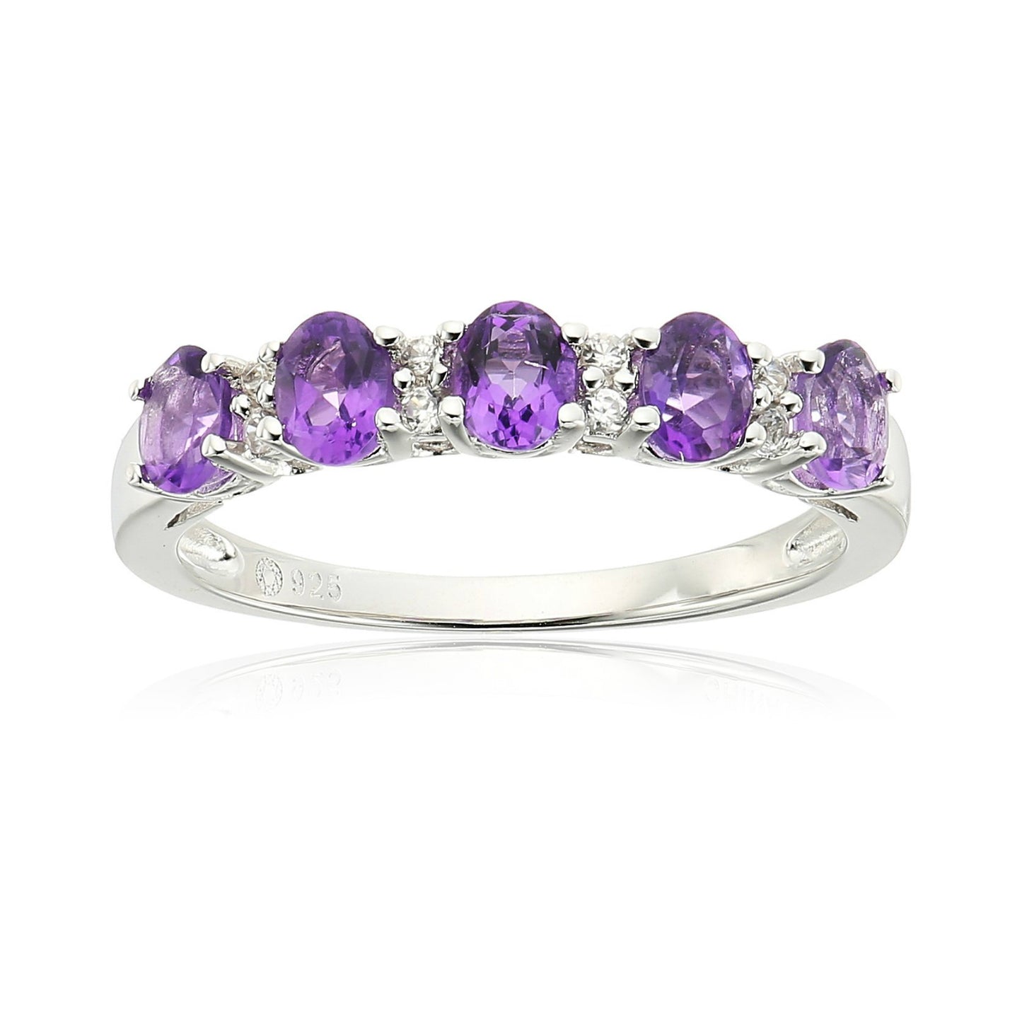 Sterling Silver African Amethyst and White Zirconia 5-stone Stackable Ring - pinctore