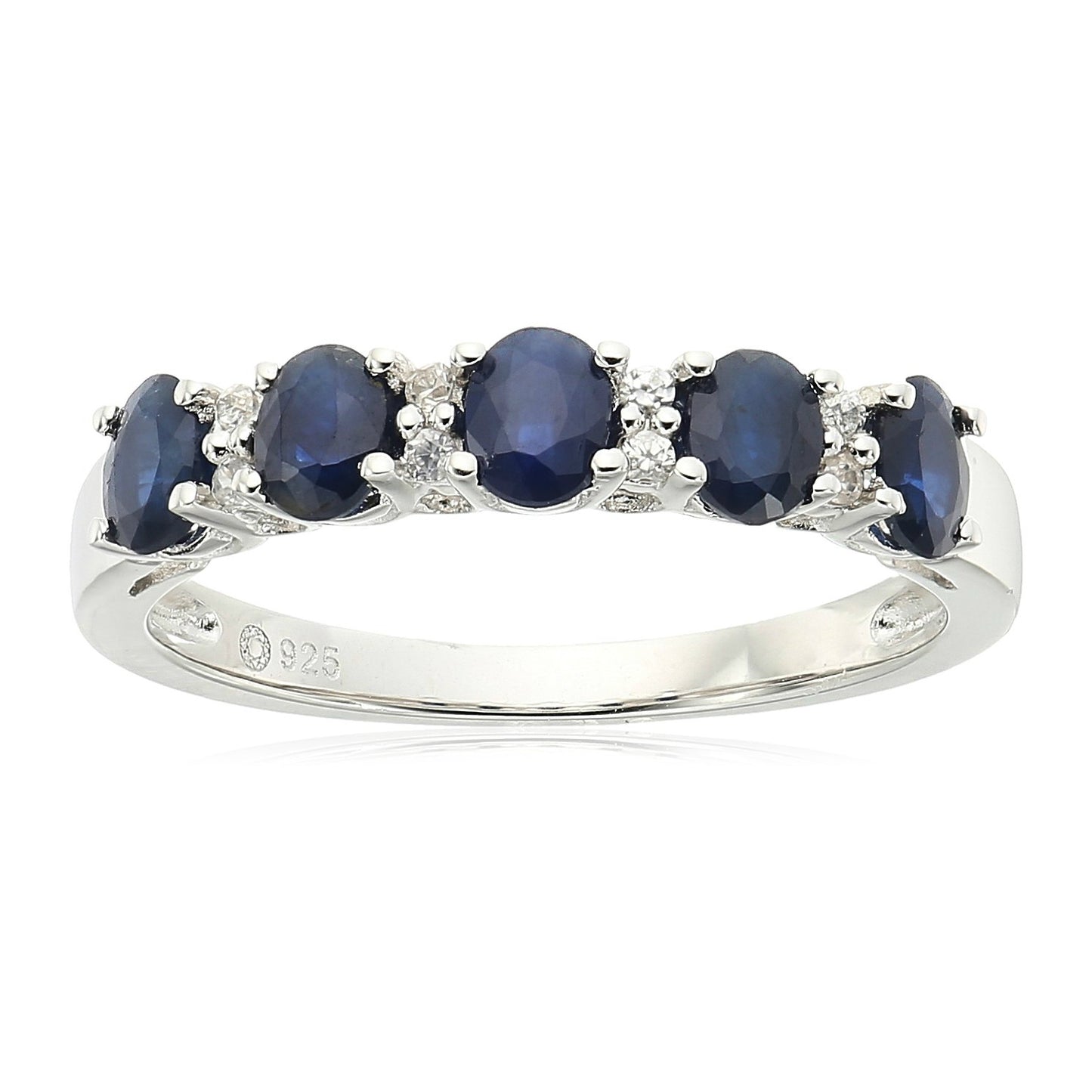 Pinctore Ster Silver Blue Sapphire, White Zirconia 5-stone Stack Ring - pinctore