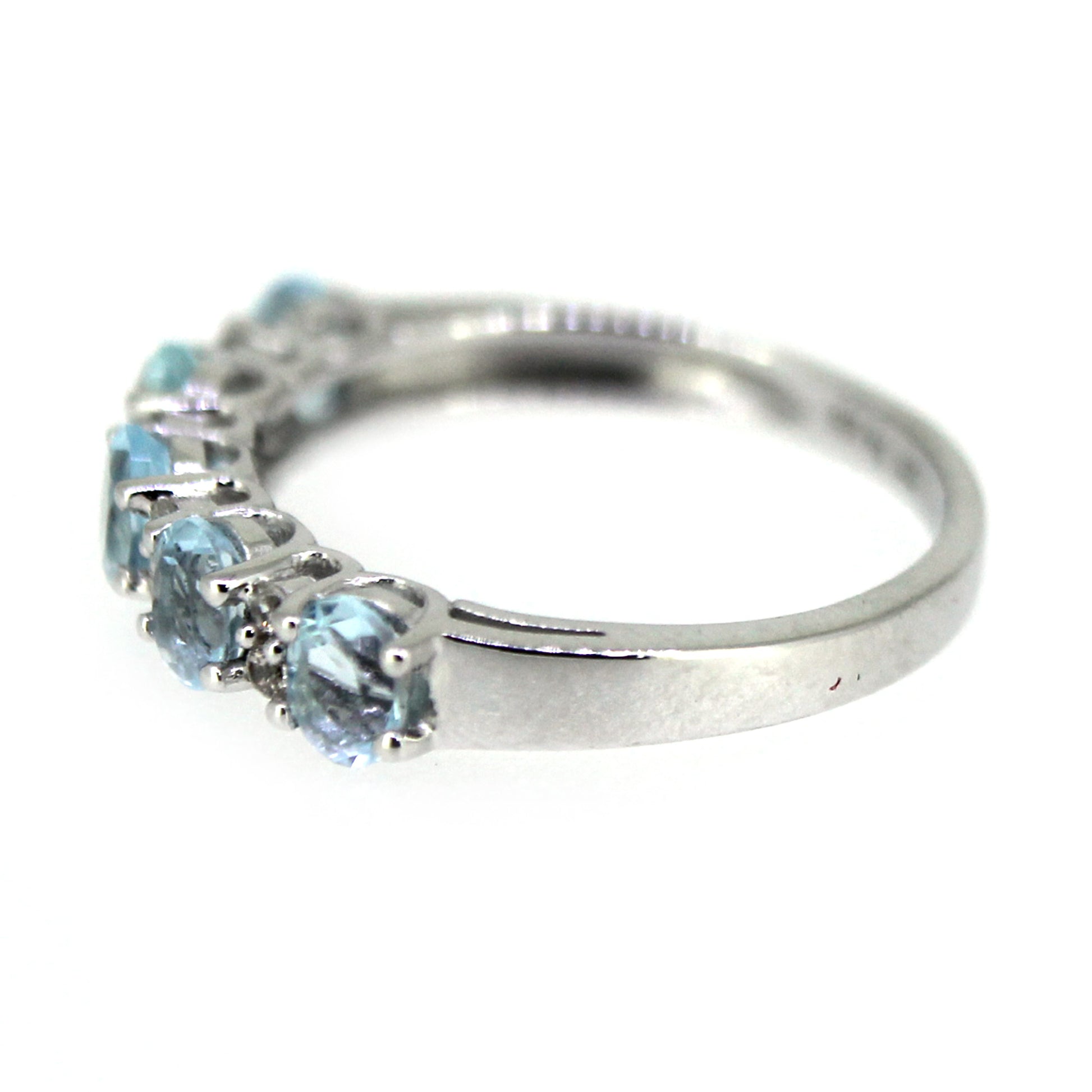 925 Sterling Silver Sky Blue Topaz, White Natural Zircon Band Ring - Pinctore