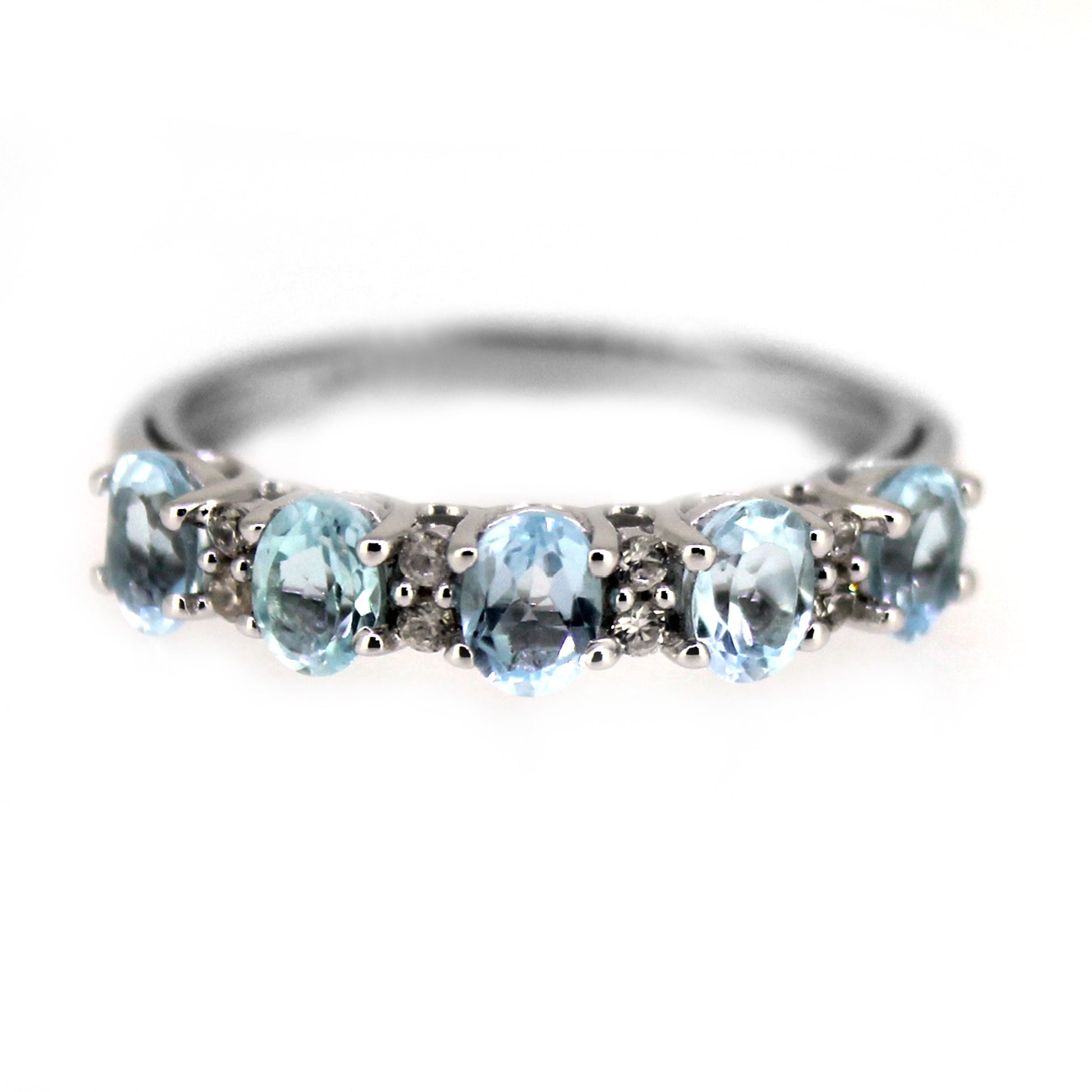 925 Sterling Silver Sky Blue Topaz, White Natural Zircon Band Ring - Pinctore