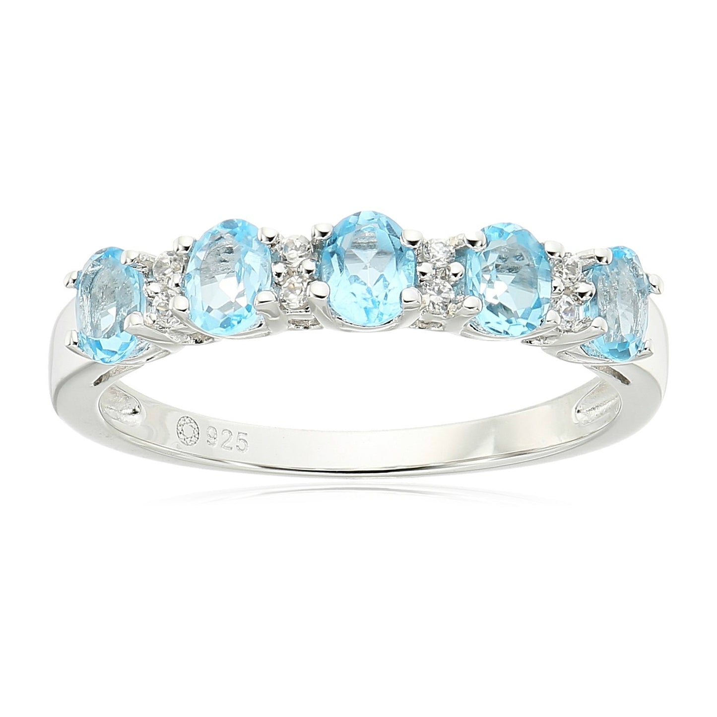 Sterling Silver Swiss Blue Topaz and White Zirconia 5-stone Stackable Ring - pinctore