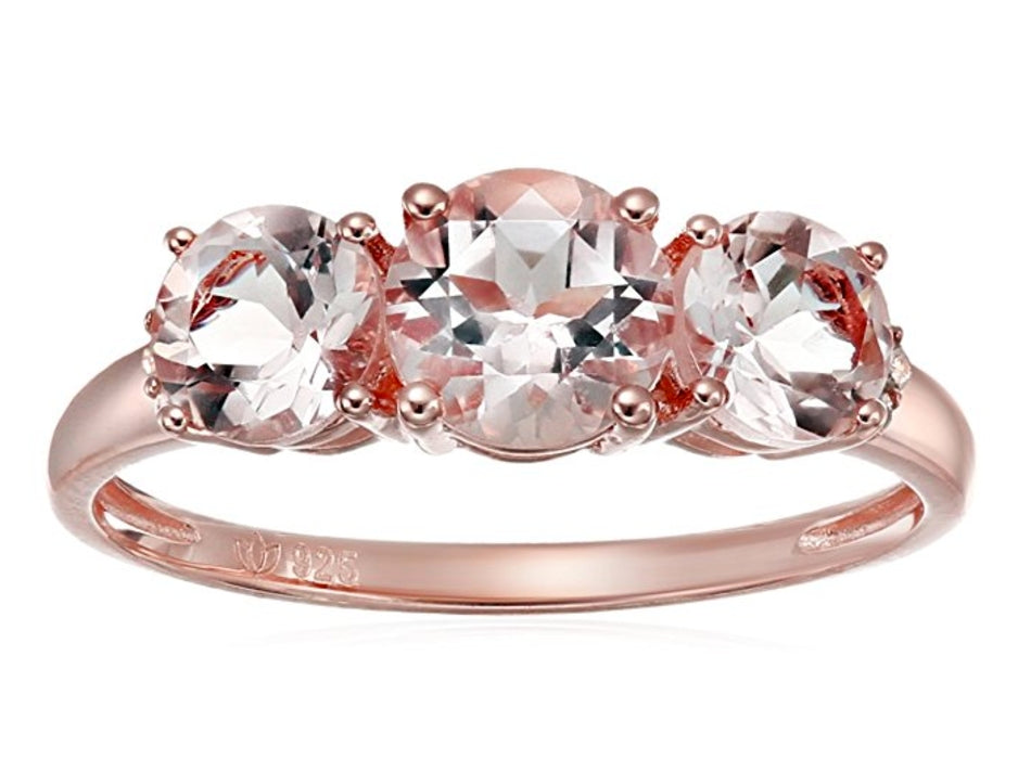 Pinctore Rose Gold-Plated Silver Morganite and Diamond Accented 3-stone Engagement Ring - pinctore