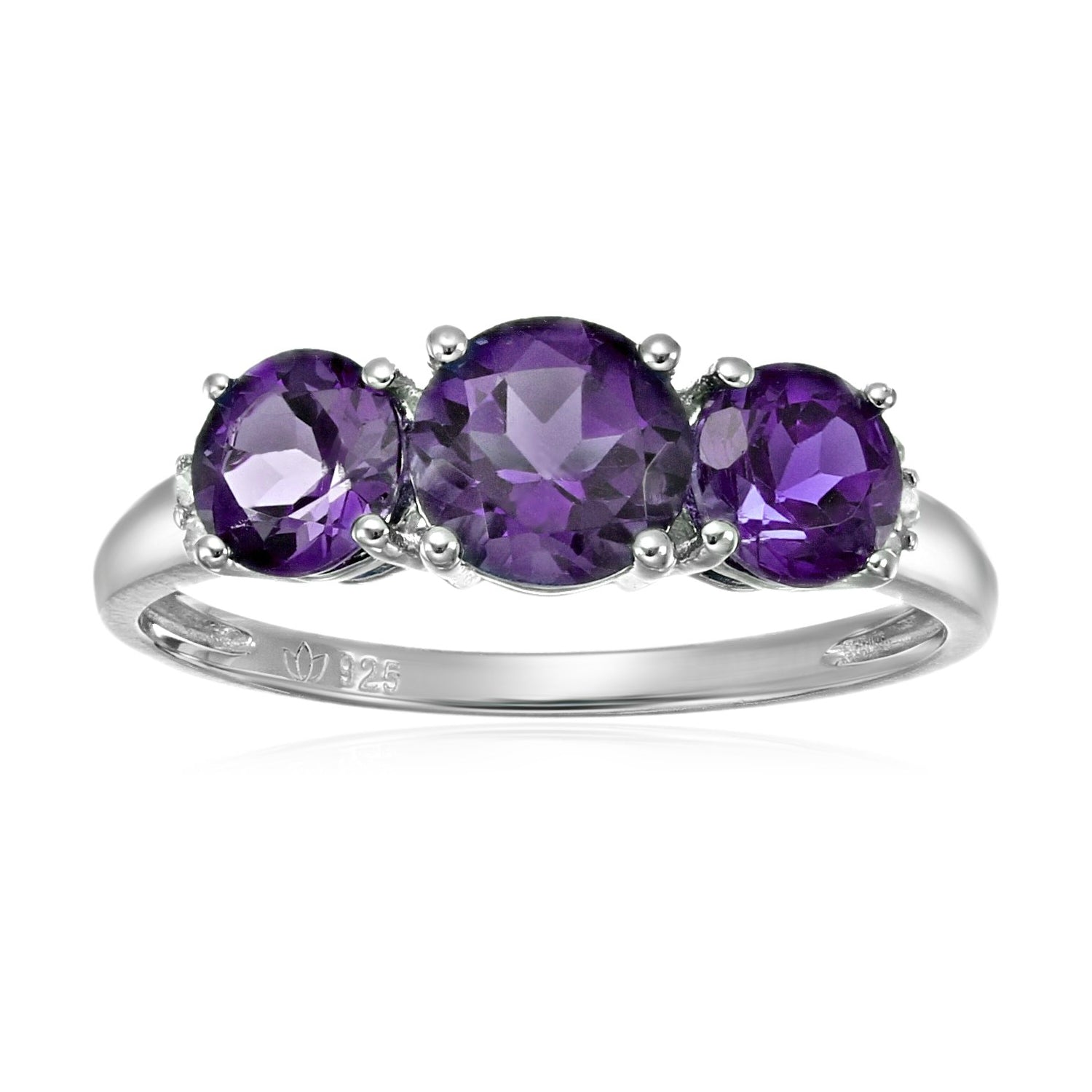Sterling Silver African Amethyst and Diamond Accented 3-stone Engagement Ring - pinctore