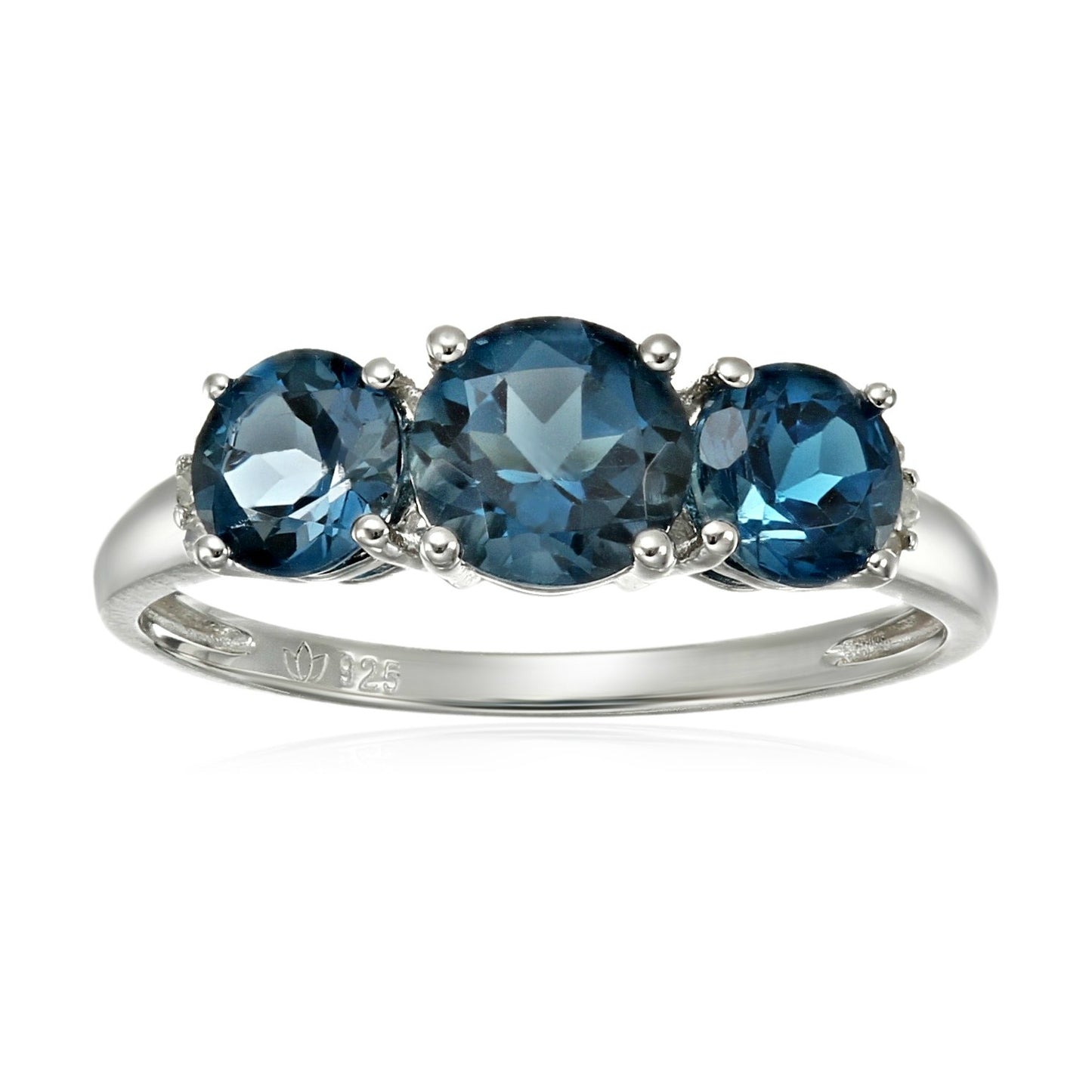 Sterling Silver London Blue Topaz and Diamond Accented 3-stone Engagement Ring - pinctore