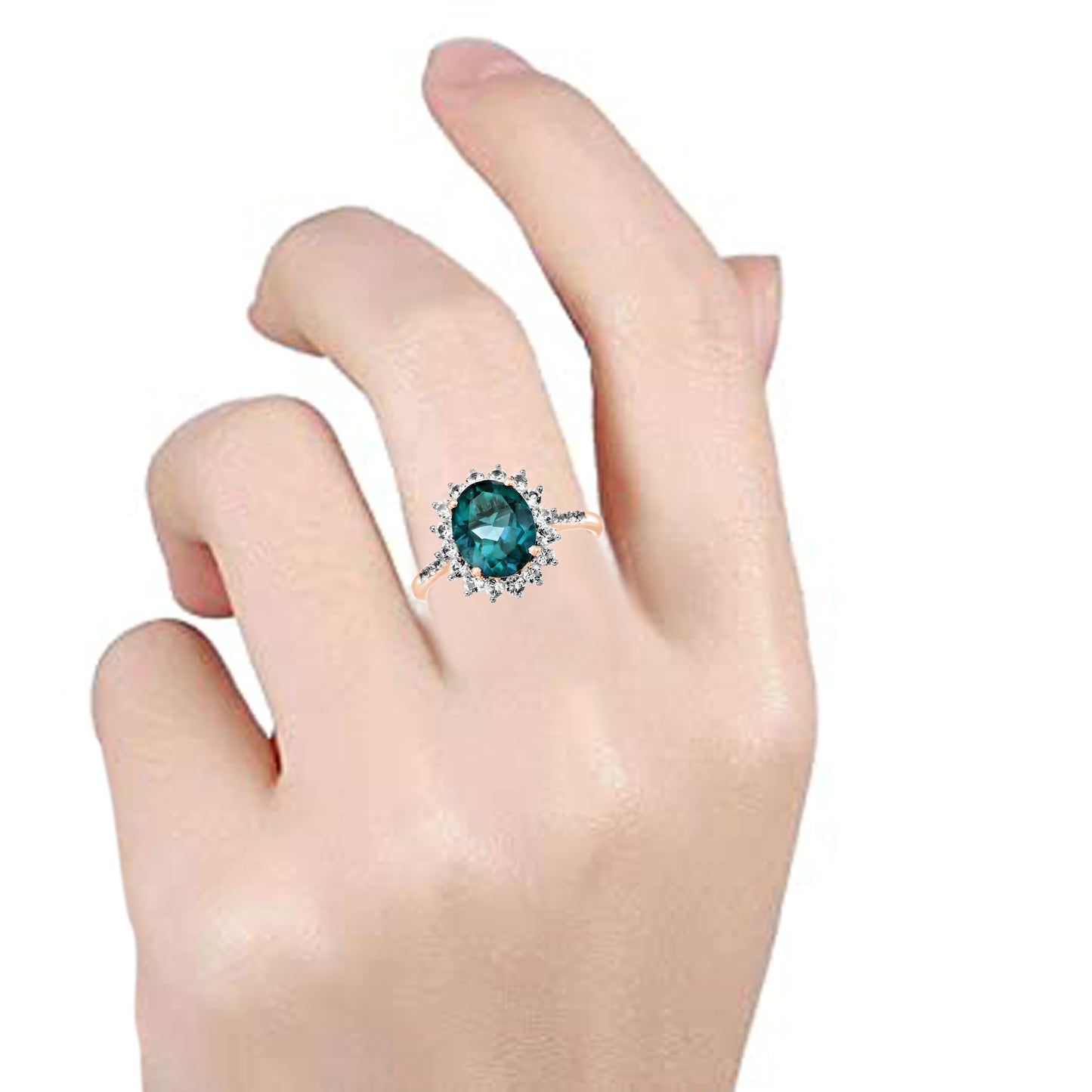 925 Sterling Silver London Blue Topaz, Created White Sapphire Ring - Pinctore
