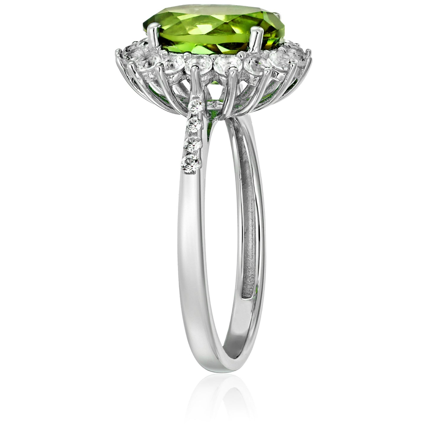 Sterling Silver Peridot And Created White Sapphire Engagement Halo Engagement Ring - pinctore