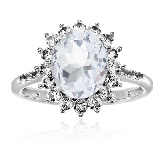 925 Sterling Silver White Topaz, Created White Sapphire Ring - Pinctore