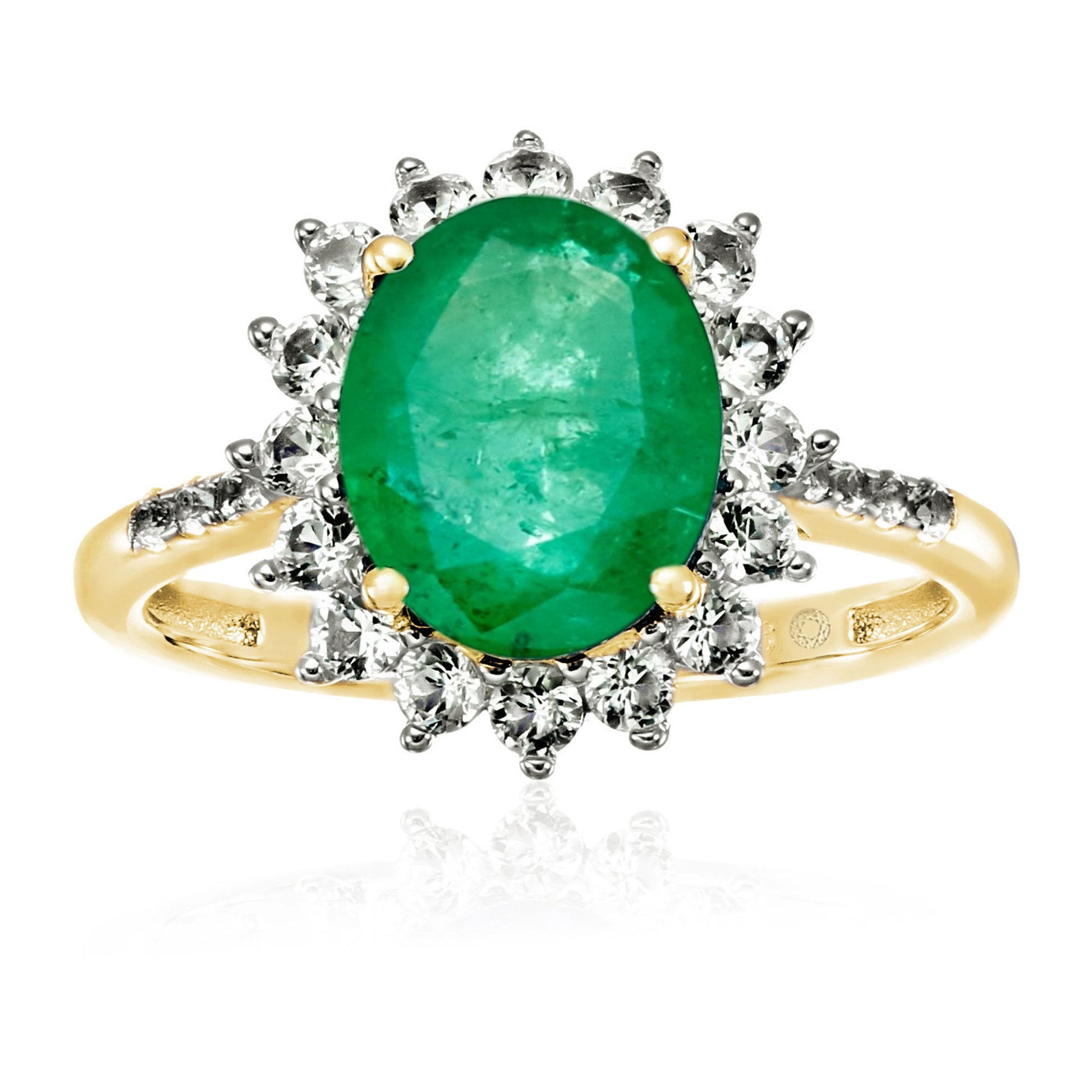 Yellow Over Sterling Silver Sakota Emerald, Created White Sapphire Ring - Pinctore