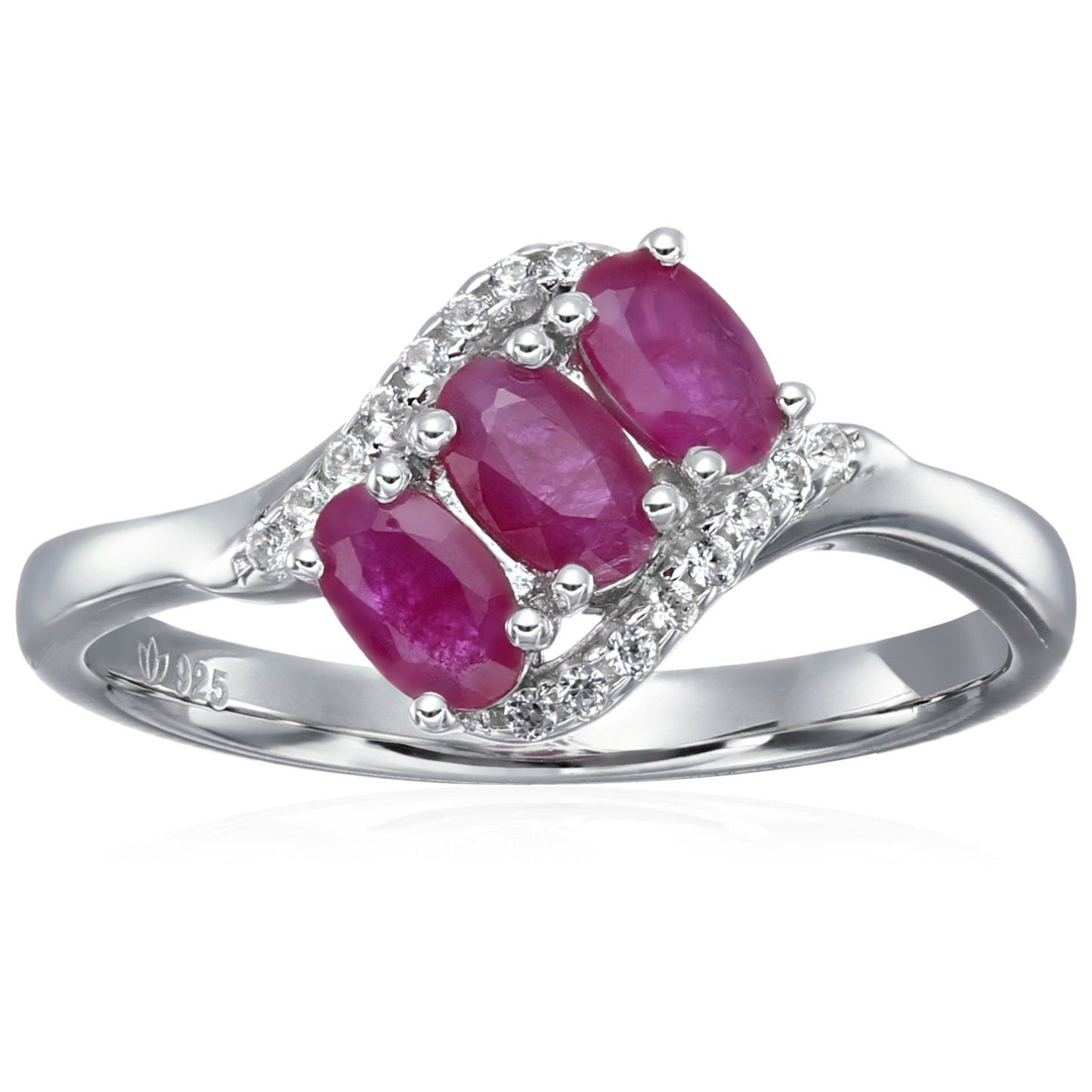 Sterling Silver Genuine Ruby And Created White Sapphire 3-stone Engagement Ring - pinctore