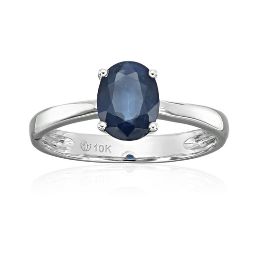 Pinctore 10k White Gold Genuine Blue Sapphire Solitaire Engagement Ring - pinctore