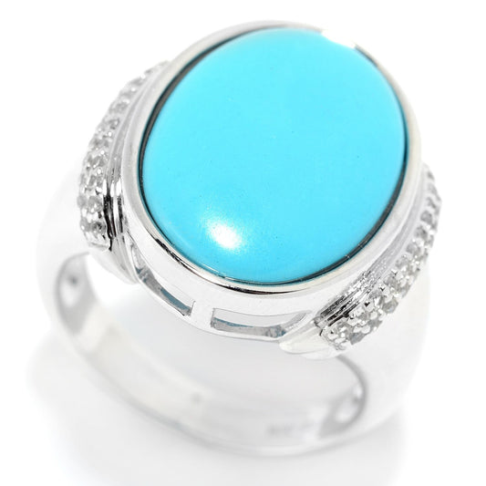 925 Sterling Silver Sonora Beauty Turquoise, White Natural Zircon Ring - Pinctore