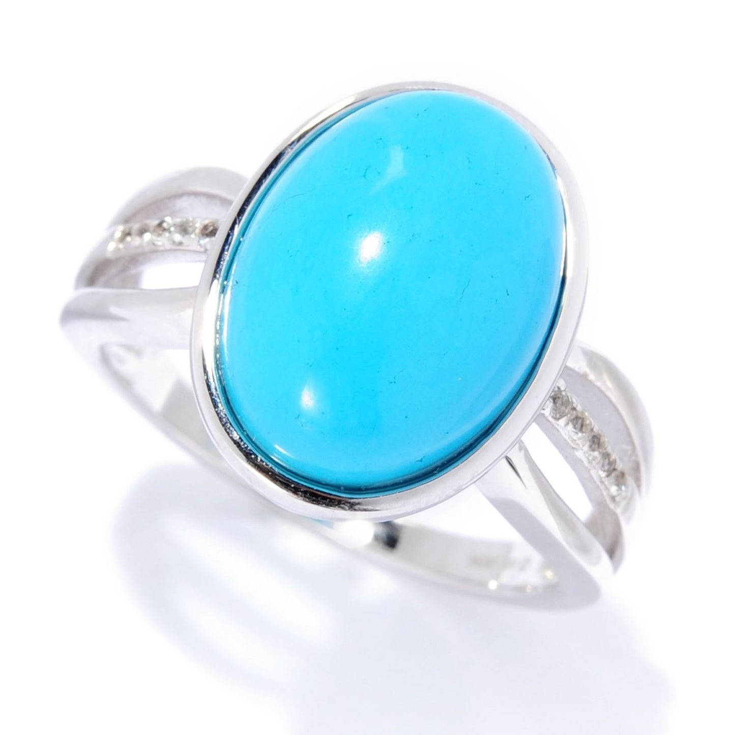 Pinctore Sterling Silver 14 x 10mm Sonora Beauty Turquoise & White Topaz Ring - pinctore