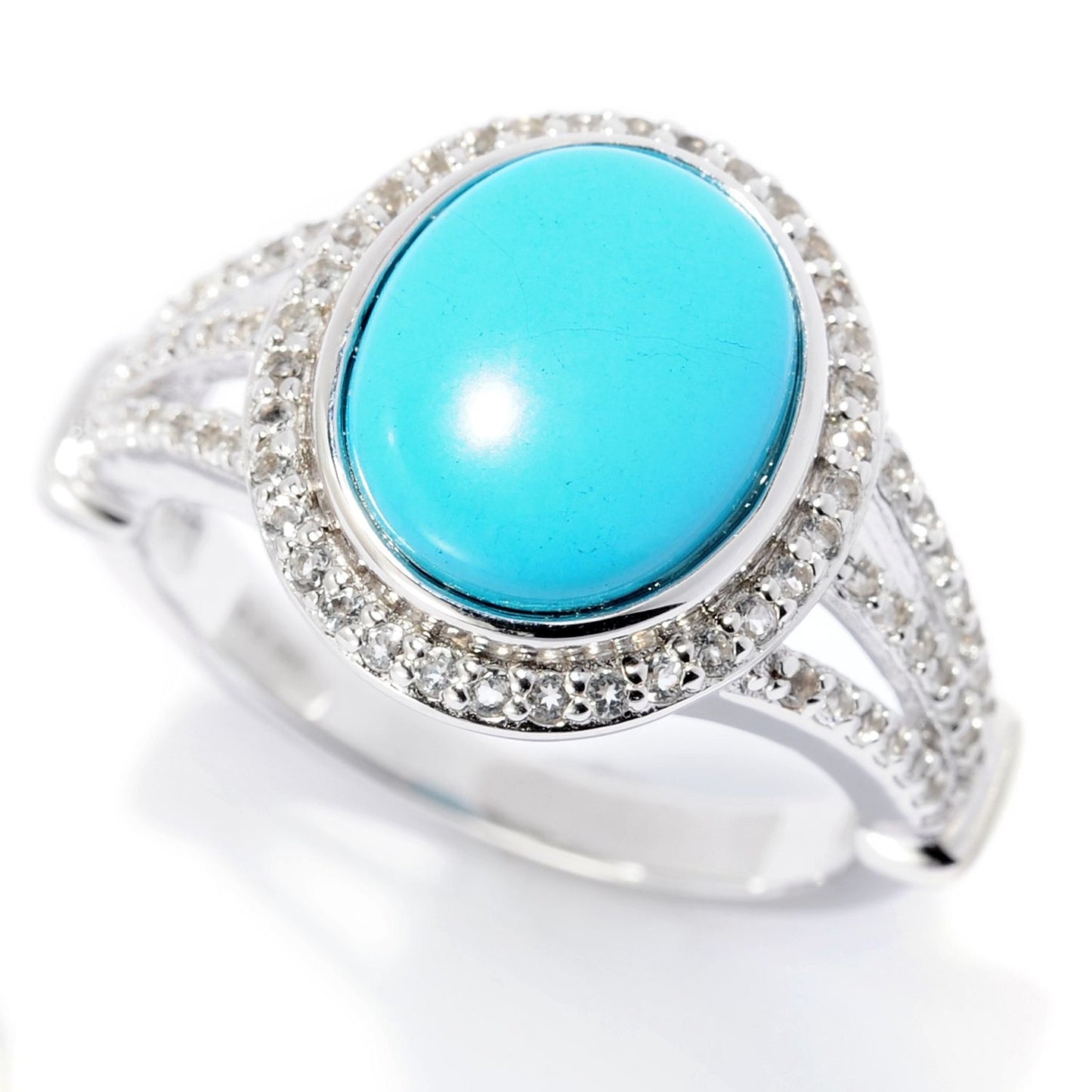 Pinctore Sterling Silver Sonora Beauty Turquoise & White Topaz Ring - pinctore