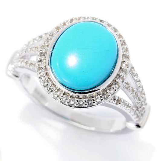 Pinctore Sterling Silver Sonora Beauty Turquoise & White Topaz Ring - pinctore