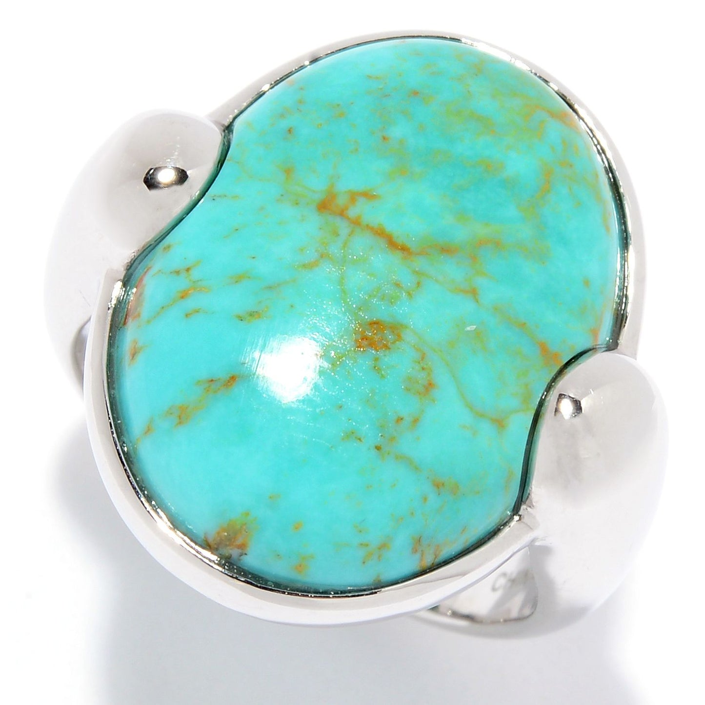 Pinctore Sterling Silver 20 x 15mm Oval Tyrone turquoise North-South Ring - pinctore