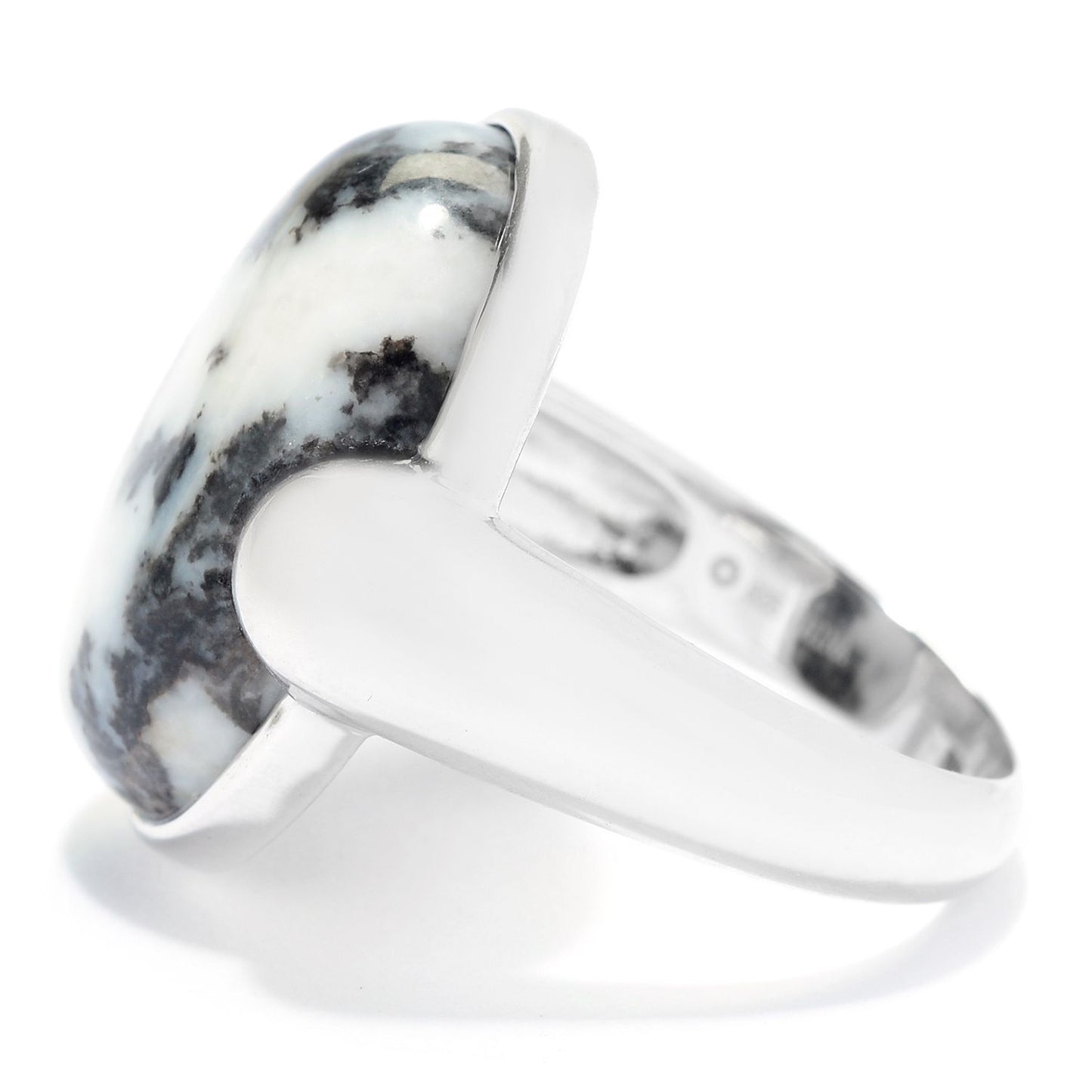 Sterling Silver 20 x 15mm Oval White Buffalo North-South Ring - Pinctore