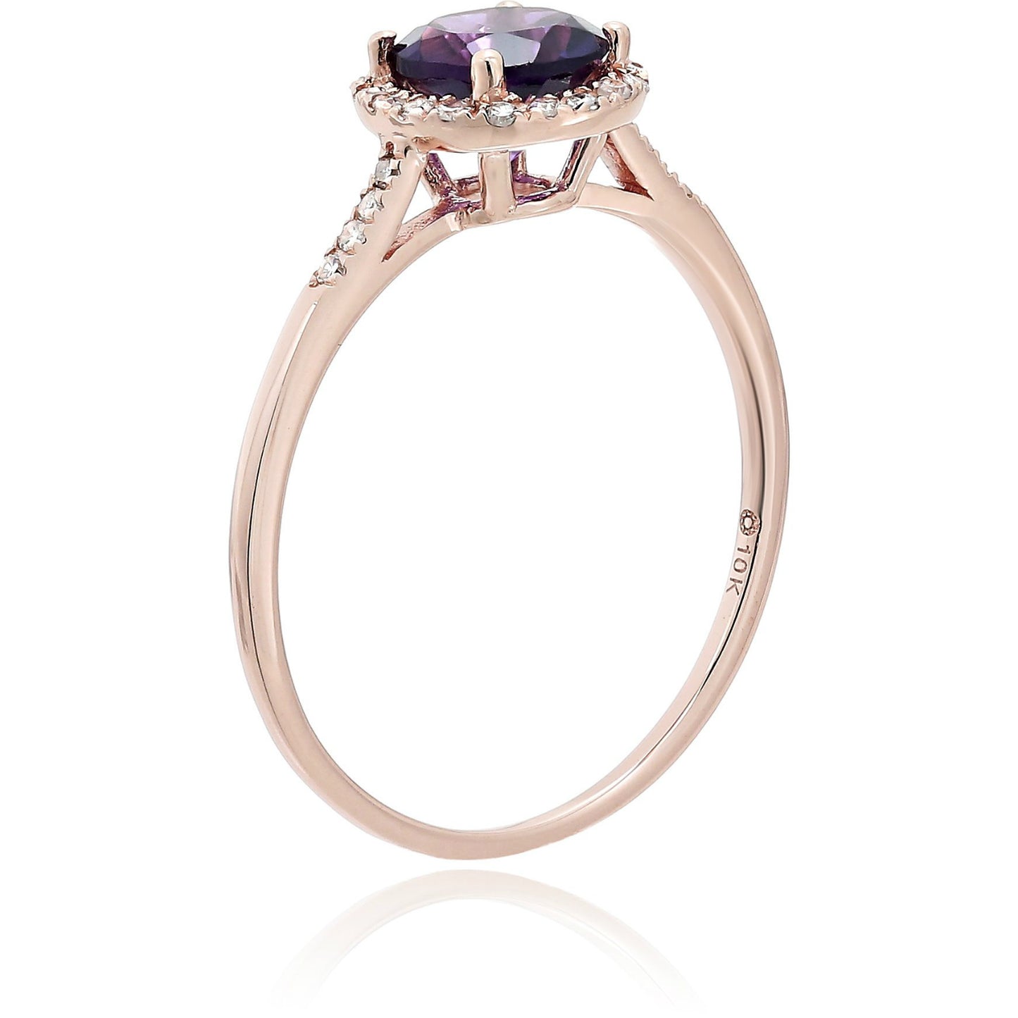 Pinctore 10k Rose Gold African Amethyst and Diamond Classic Princess Di Halo Engagement Ring - pinctore