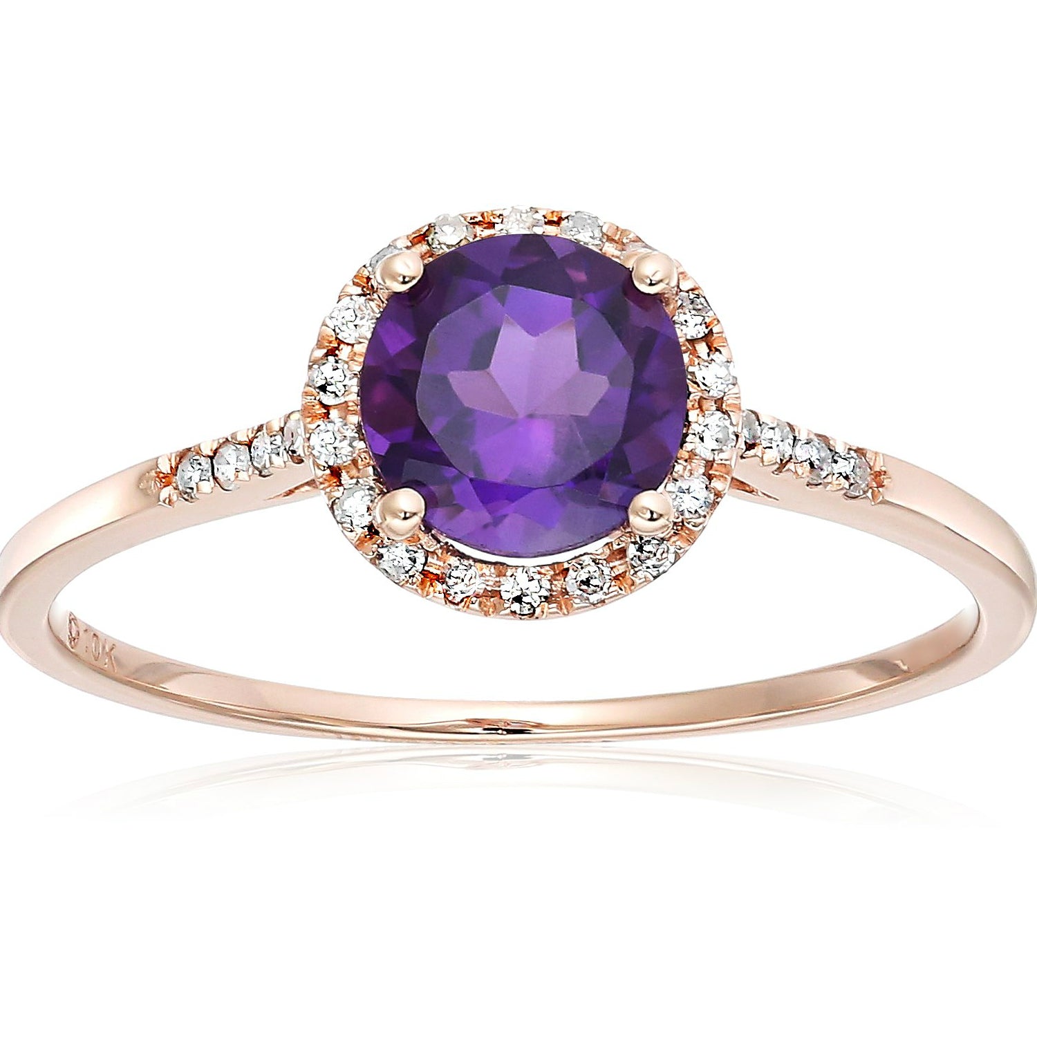 Pinctore 10k Rose Gold African Amethyst and Diamond Classic Princess Di Halo Engagement Ring - pinctore