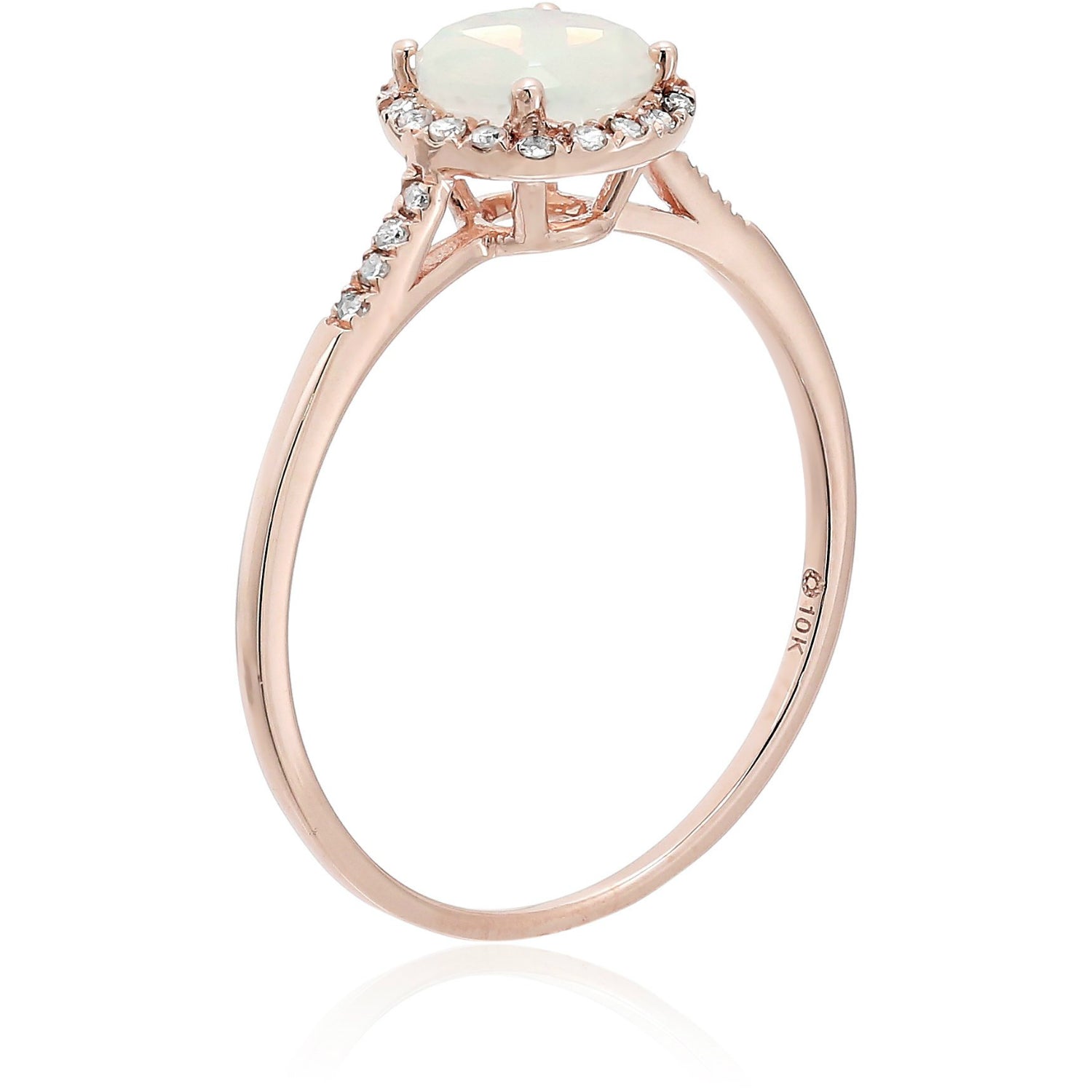 Pinctore 10k Rose Gold Ethiopian Opal and Diamond Classic Princess Di Halo Engagement Ring - pinctore
