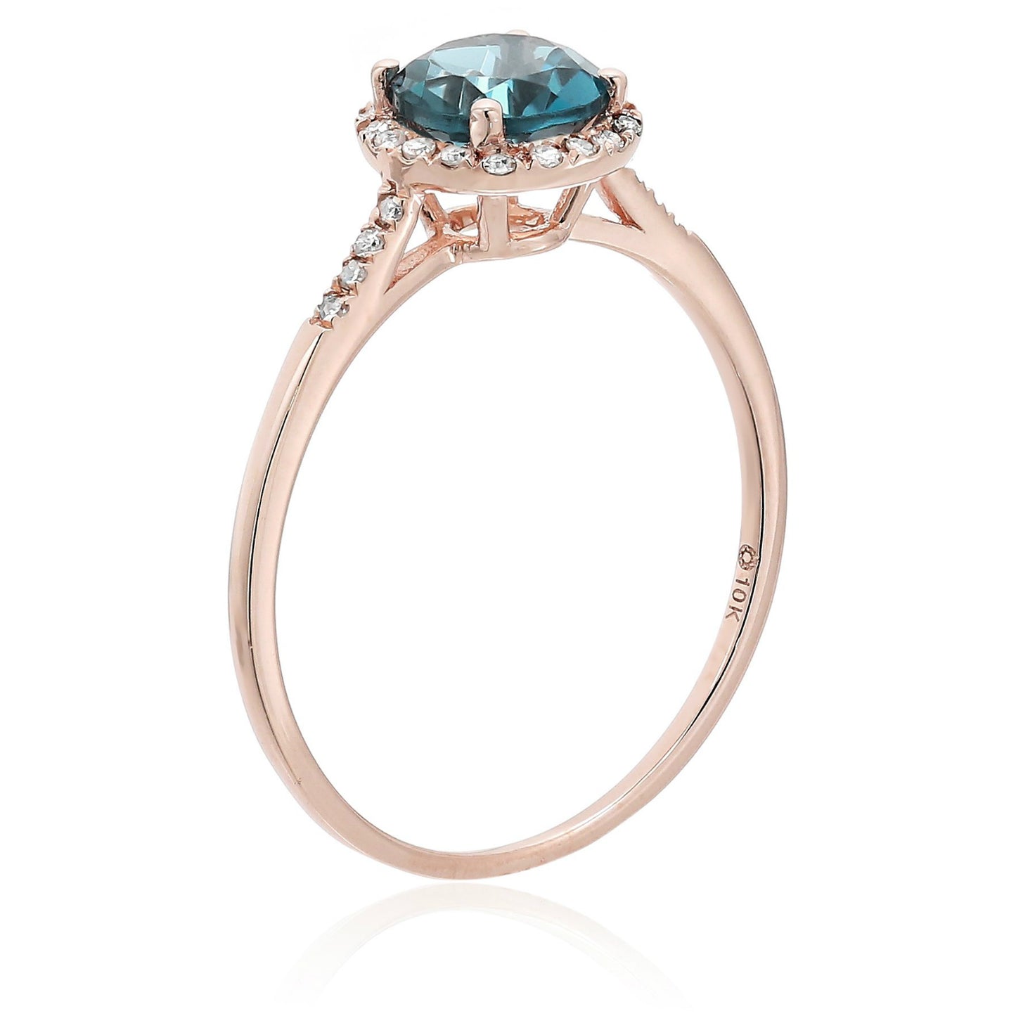 Pinctore 10k Rose Gold London Blue Topaz and Diamond Classic Princess Di Halo Engagement Ring - pinctore