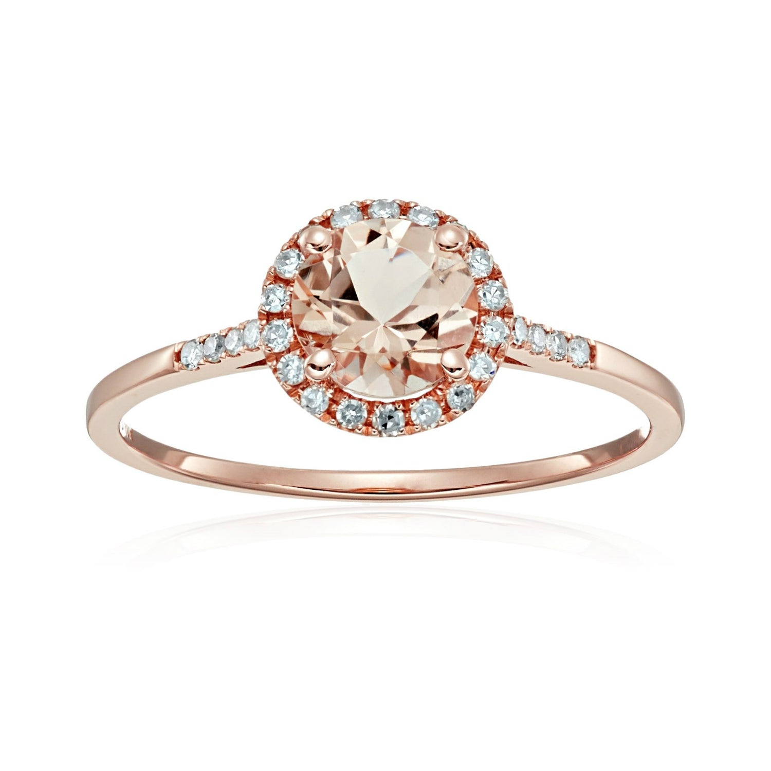 10k Rose Gold Morganite And Diamond Classic Princess Di Halo Engagement Ring (1/10cttw, H-I Color, I1-I2 Clarity), - pinctore