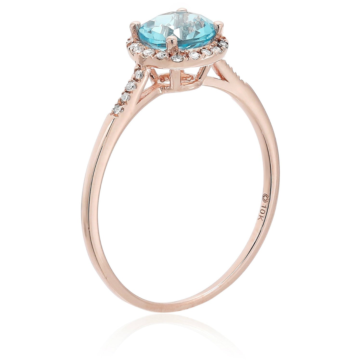 Pinctore 10k Rose Gold Swiss Blue Topaz and Diamond Classic Princess Di Halo Engagement Ring - pinctore