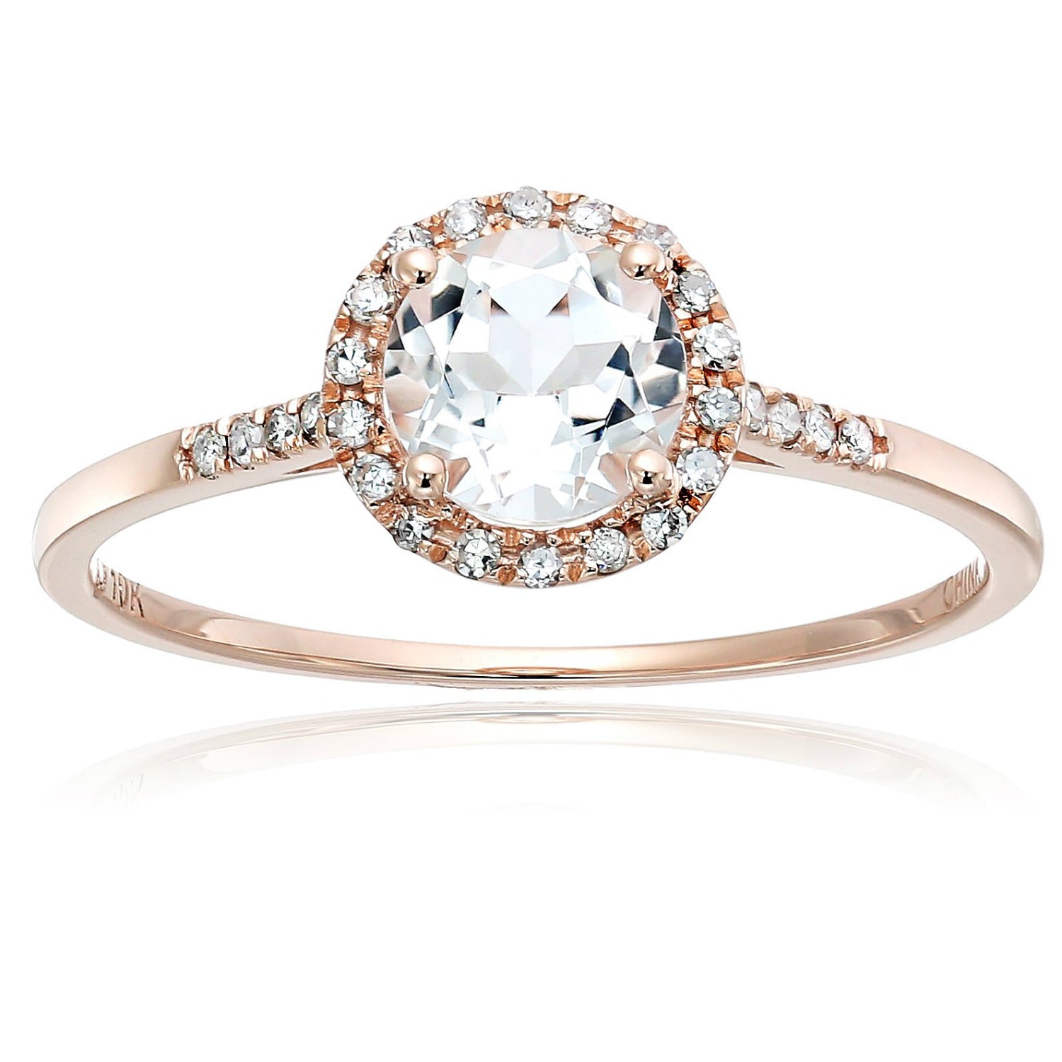 Pinctore 10k Rose Gold White Topaz and Diamond Classic Princess Di Halo Engagement Ring - pinctore