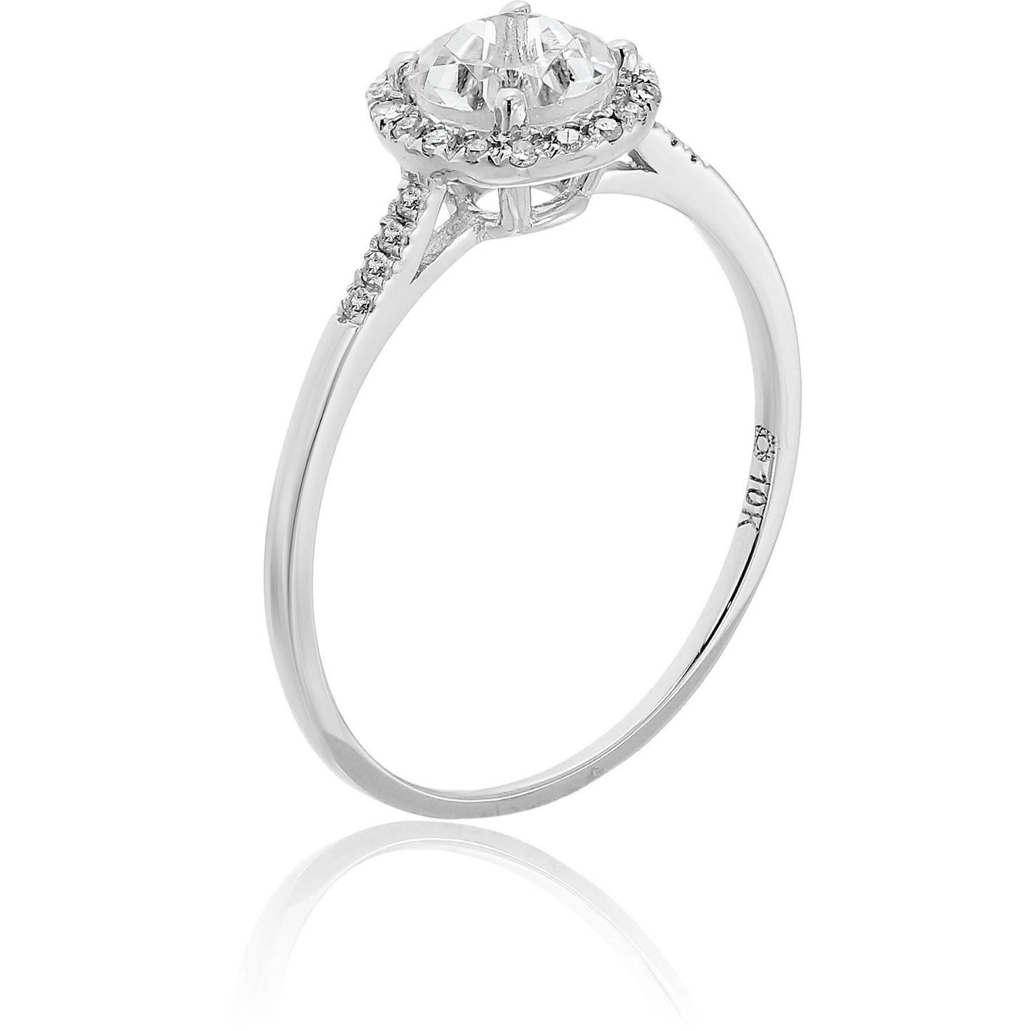Pinctore 10k White Gold White Topaz and Diamond Classic Princess Di Halo Engagement Ring - pinctore