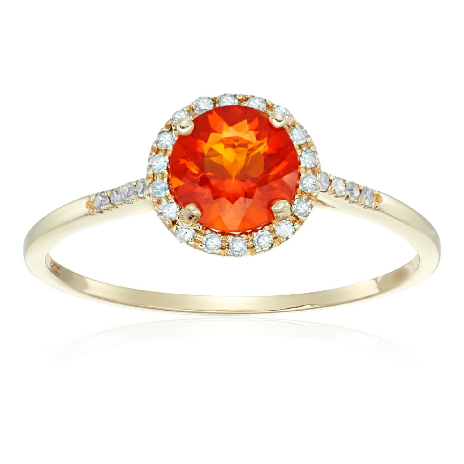 Pinctore 10k Yellow Gold Fire Opal and Diamond Classic Princess Di Halo Engagement Ring - pinctore