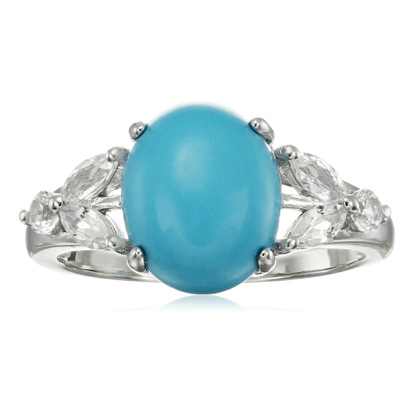 925 Sterling Silver Sonora Beauty Turquoise, Created White Sapphire Ring - Pinctore