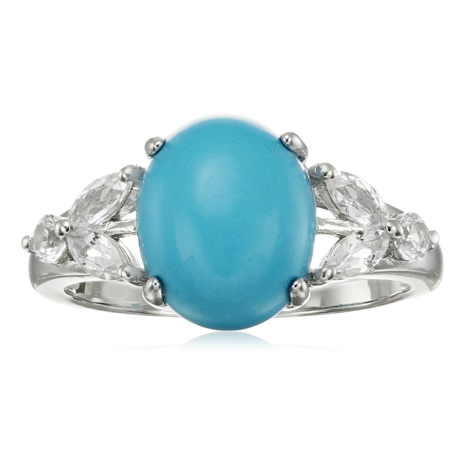 Pinctore Sterling Silver Natural Turquoise, Created White Sapphire Ring - pinctore