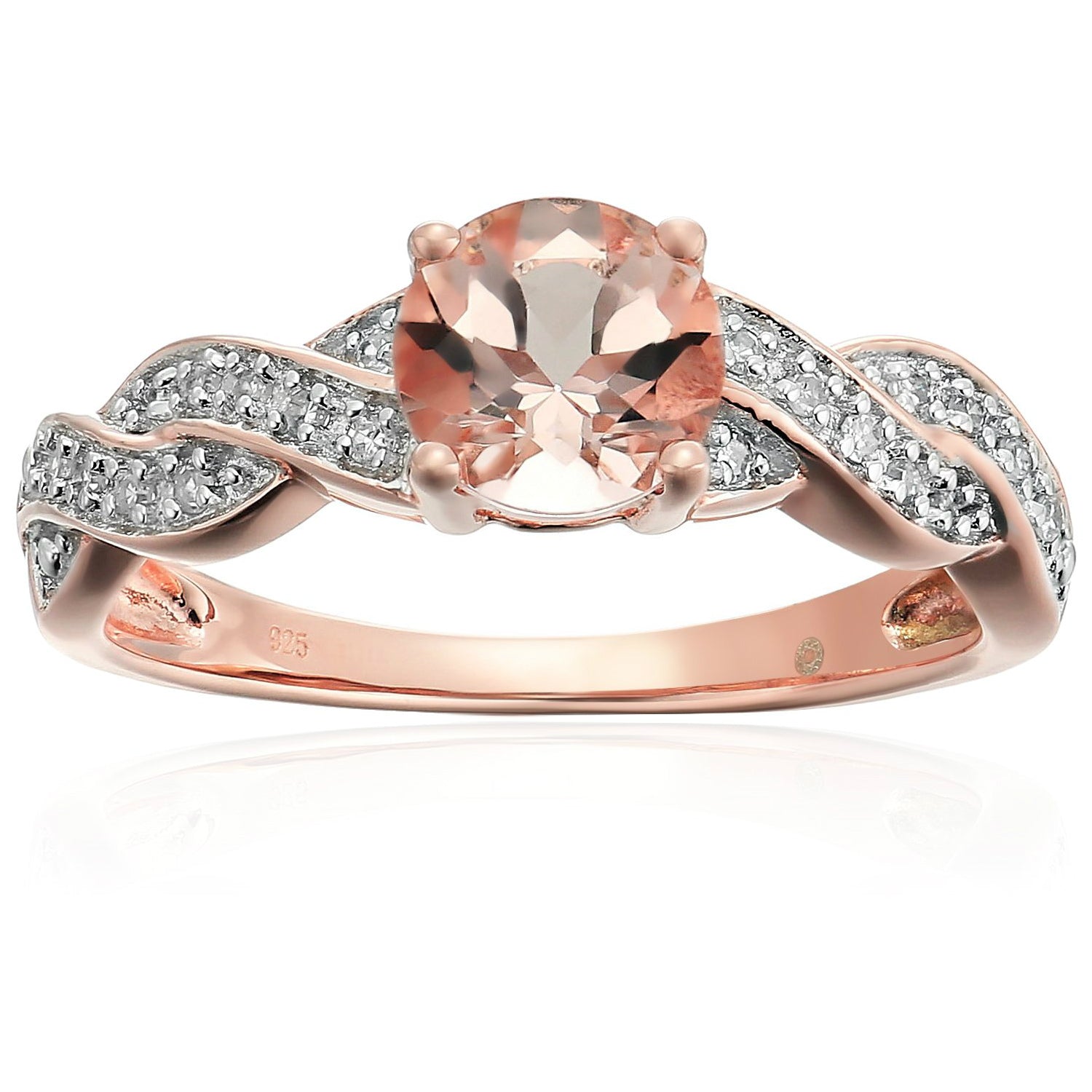 Pinctore Rose Gold-Plated Silver Morganite & Di Twisted Shank Engagement Ring - pinctore