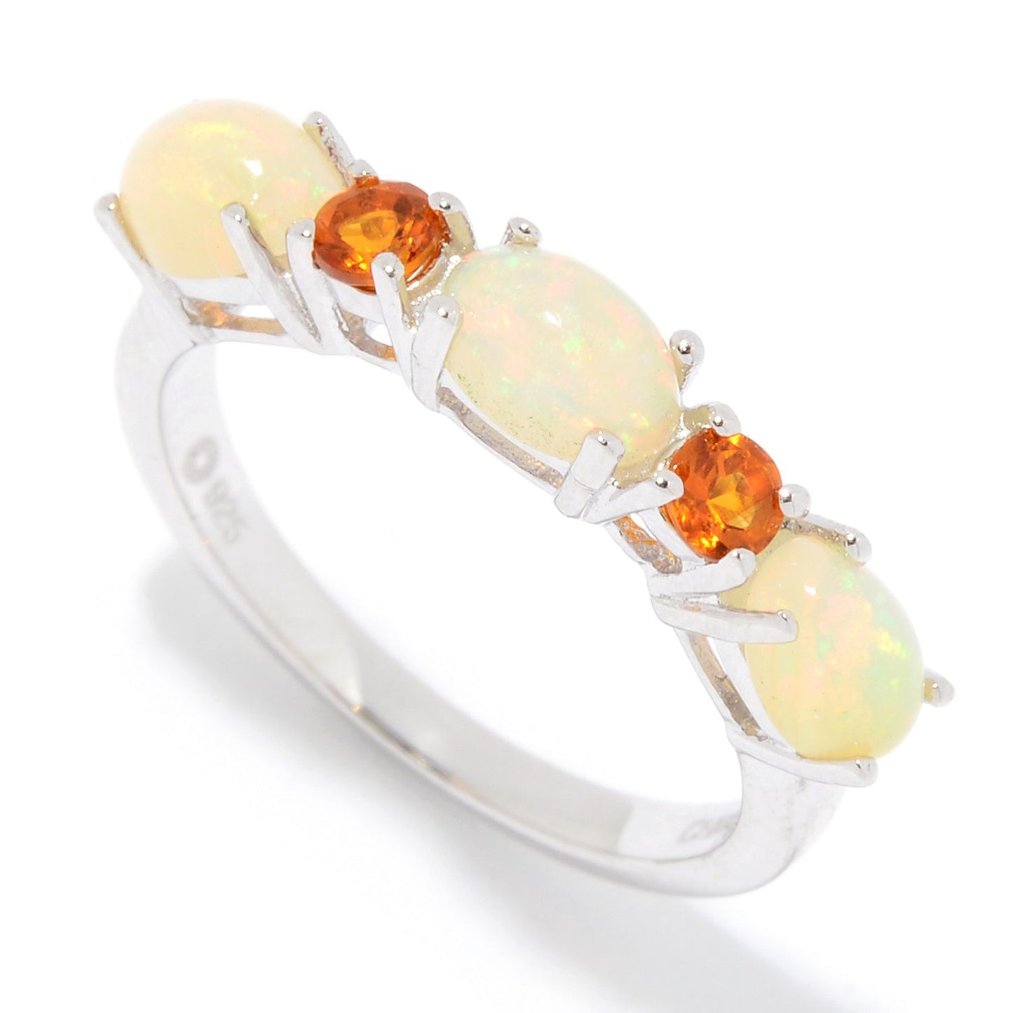 Pinctore Sterling Silver Ethiopian Opal & Citrine 5-Stone Band Ring - pinctore