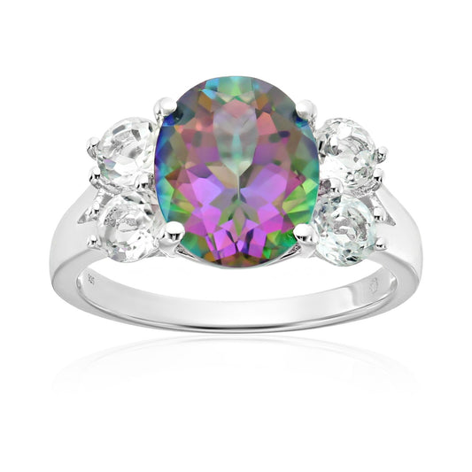 Pinctore Sterling Silver Mystic Topaz Solitaire Engagement Ring - pinctore