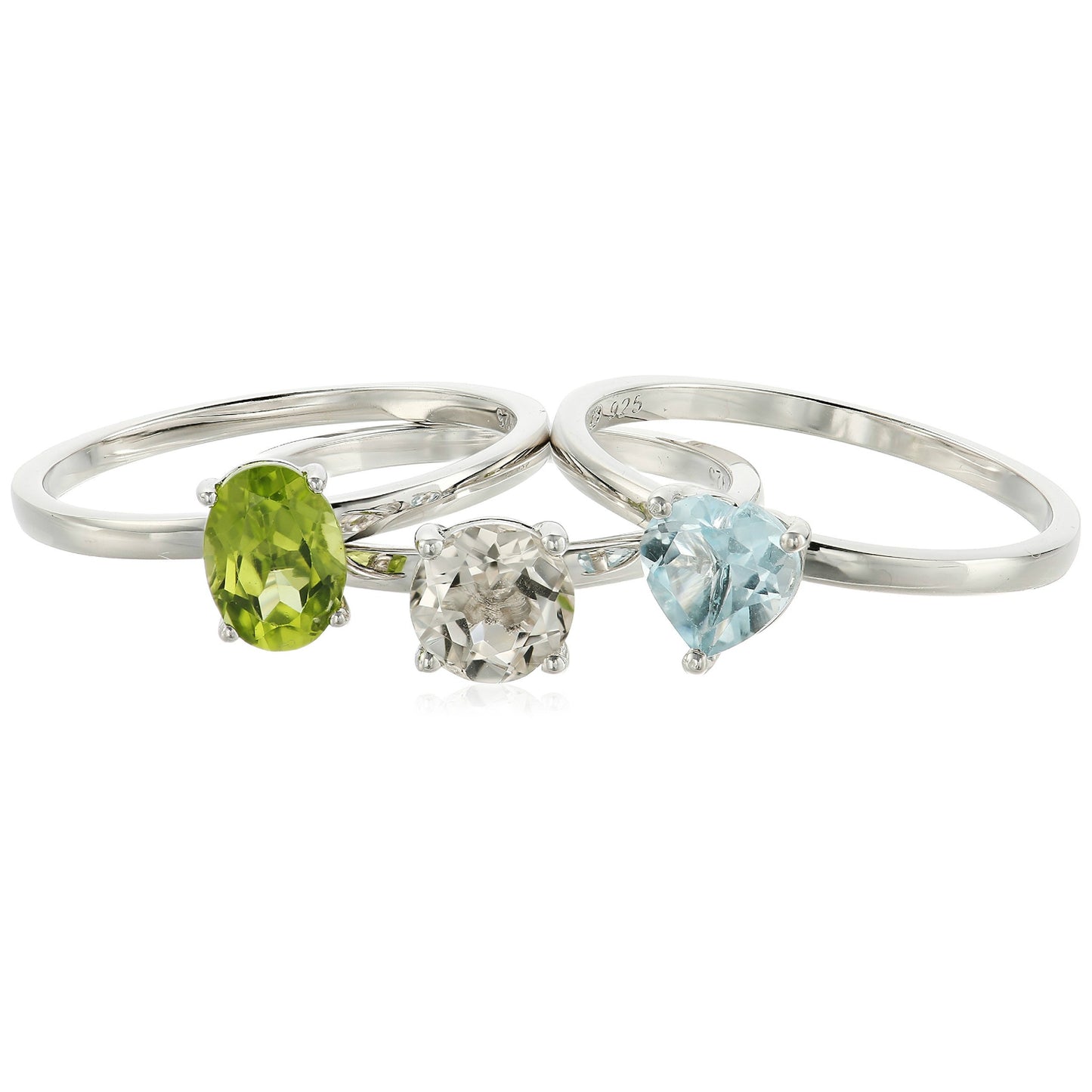 Sterling Silver Sky Blue Topaz And Rock Crystal Accented Set of 3 Stackable Rings, - pinctore
