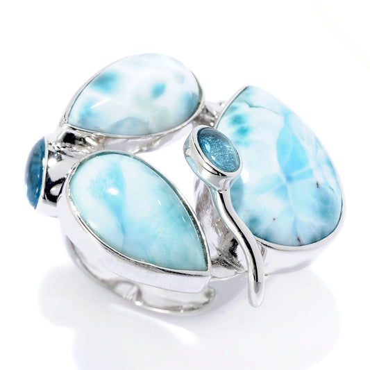 Pinctore Sterling Silver Larimar & Blue Topaz Abstract Ring - pinctore