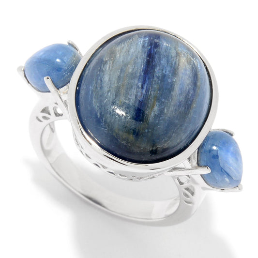 Pinctore Sterling Silver Multi Shape Kyanite 3-Stone Ring - pinctore