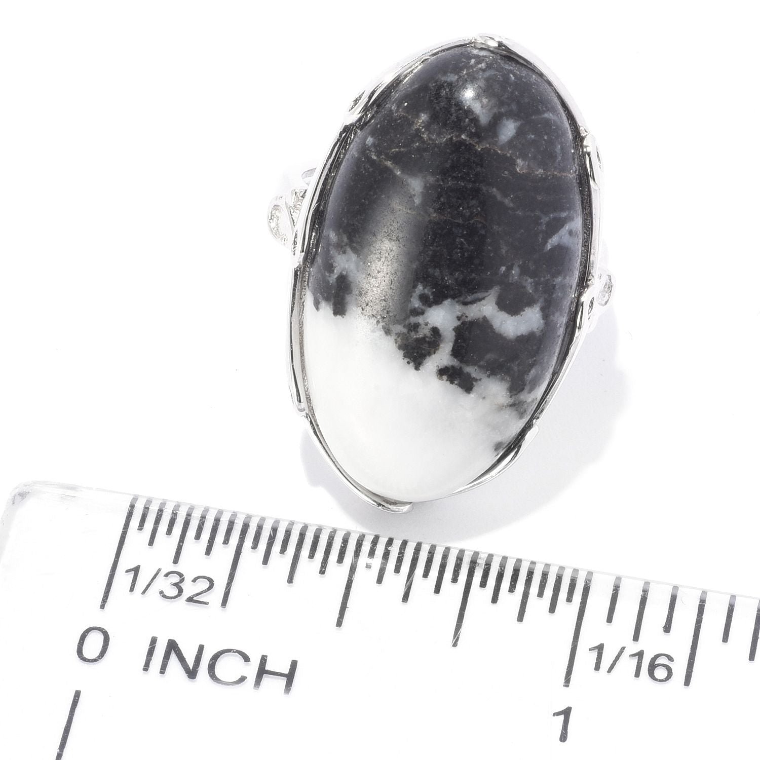 Sterling Silver Oval Shaped Cabochon North-South Ring - Pinctore