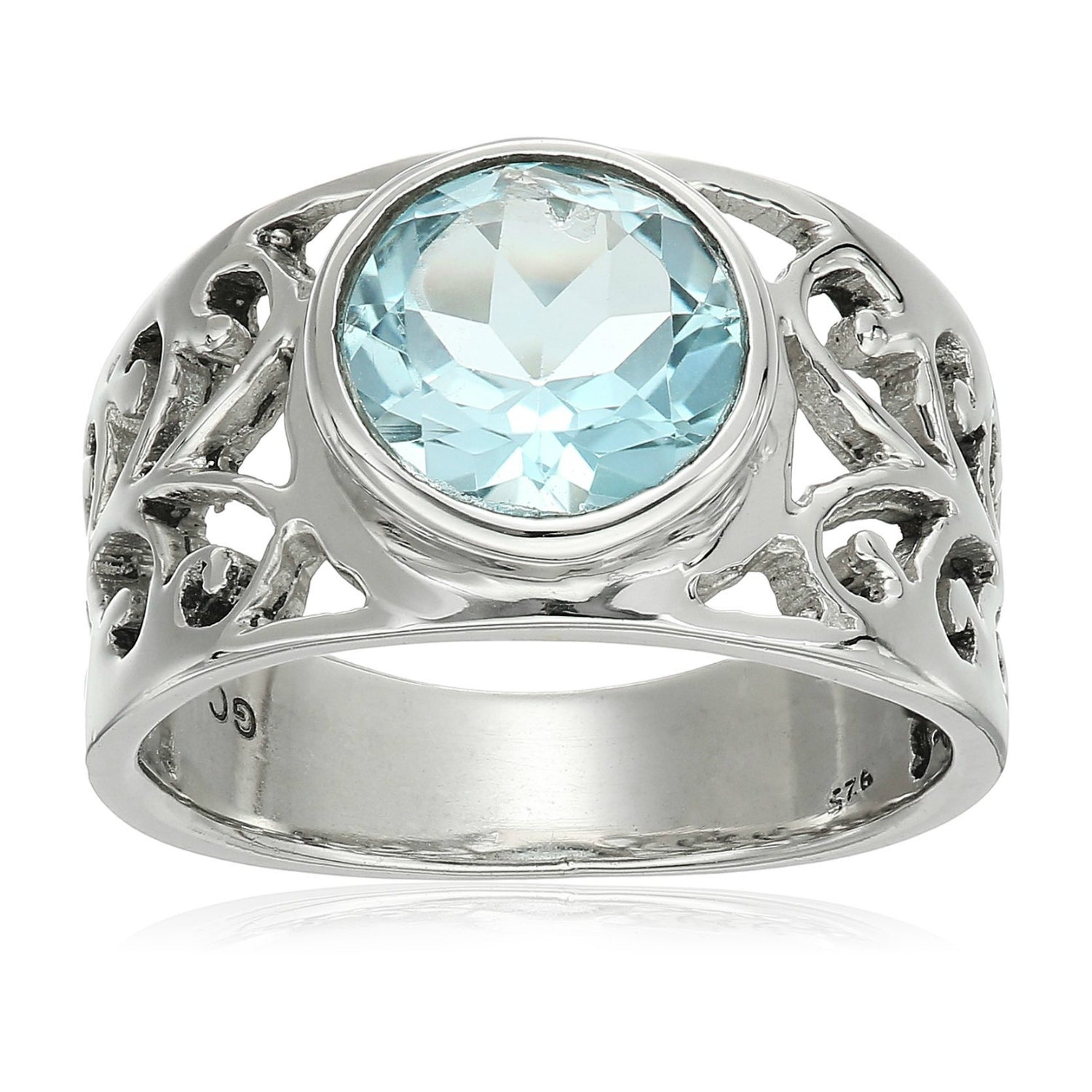 Sterling Silver Sky Blue Topaz Solitaire Ring - pinctore