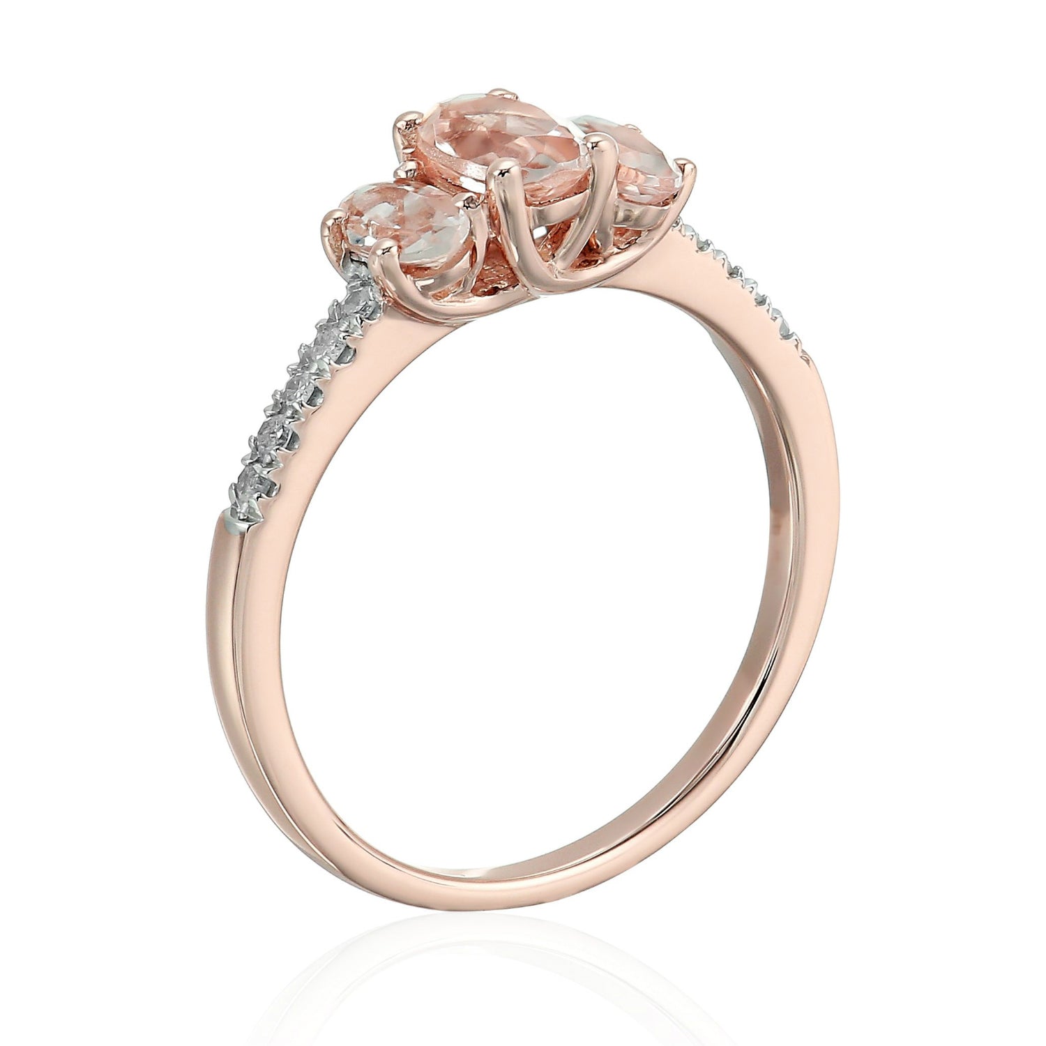 10k Rose Gold Morganite and Diamond 3-Stone Engagement Ring