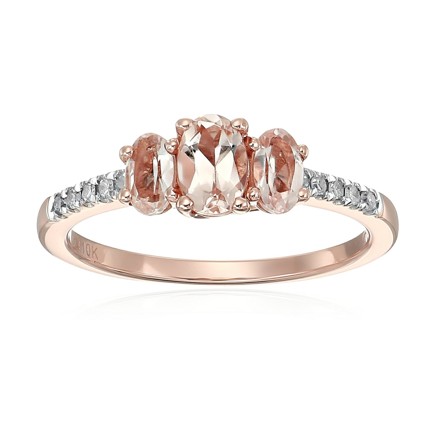 10k Rose Gold Morganite and Diamond 3-Stone Engagement Ring - pinctore