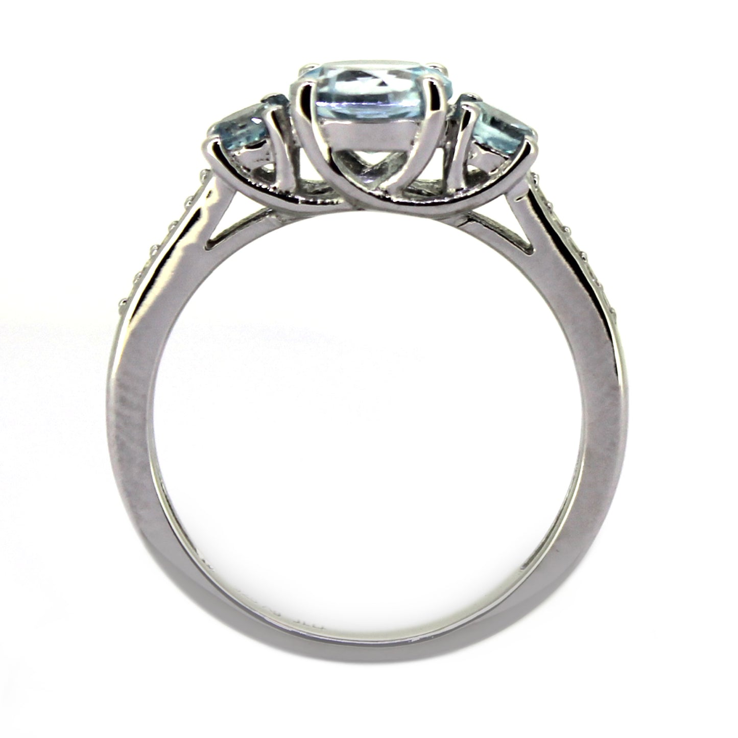 925 Sterling Silver Sky Blue Topaz, White Natural Zircon 3-Stone Ring - Pinctore