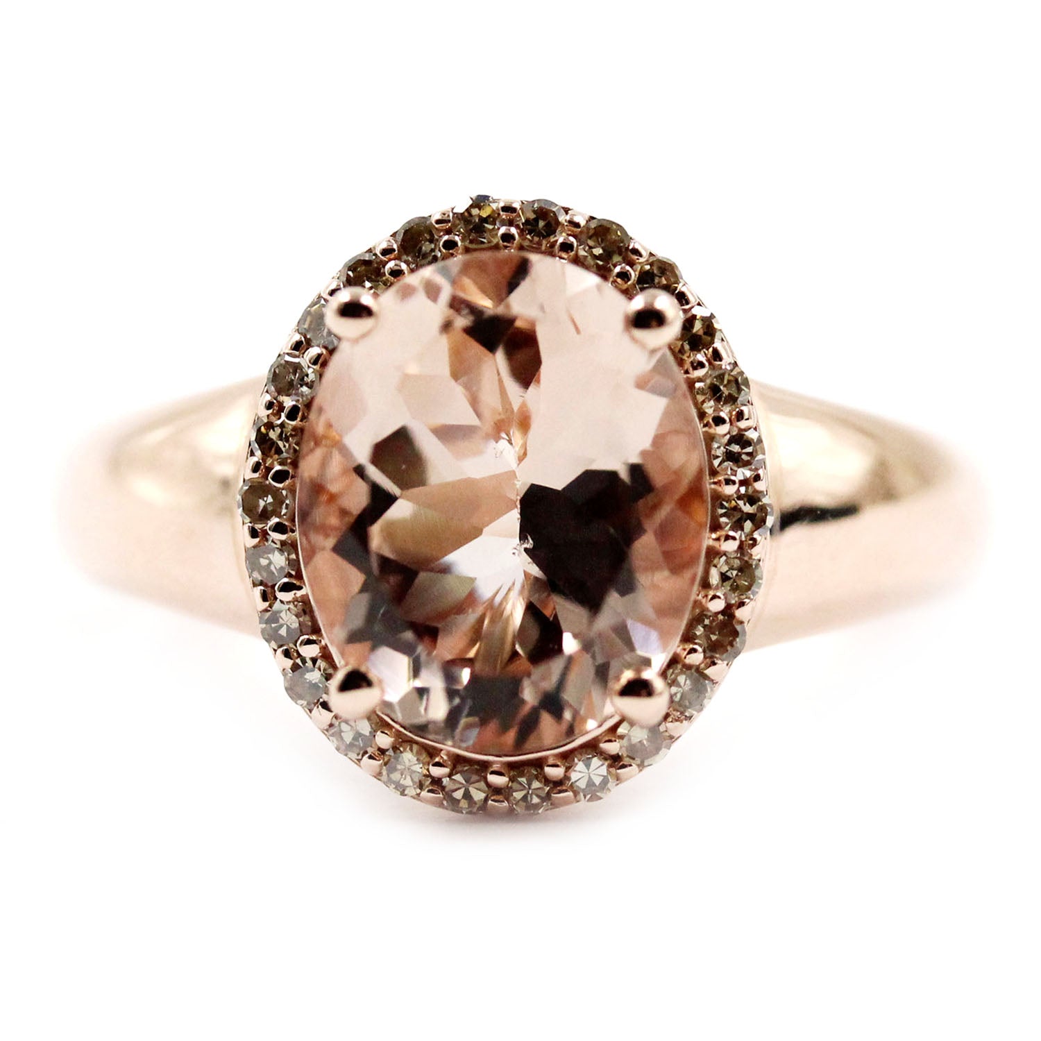 14kt Rose Gold Morganite with Brown Diamond Ring - Pinctore