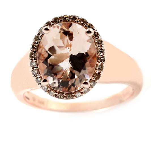 14kt Rose Gold Morganite with Brown Diamond Ring - Pinctore
