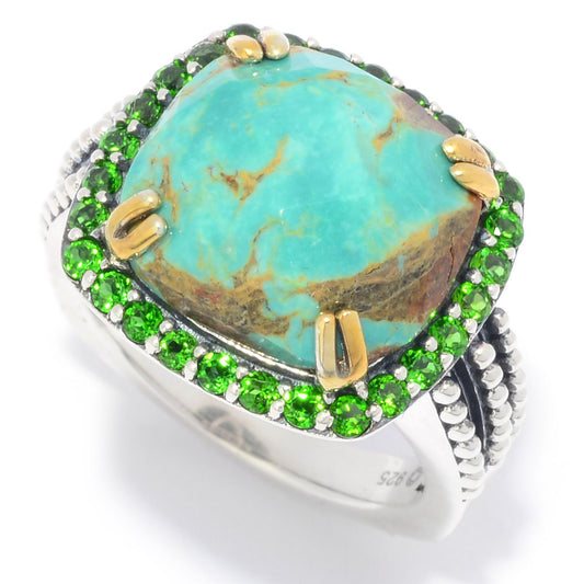 925 Sterling Silver Chrome Diopside, Tyrone Turquoise Ring - Pinctore