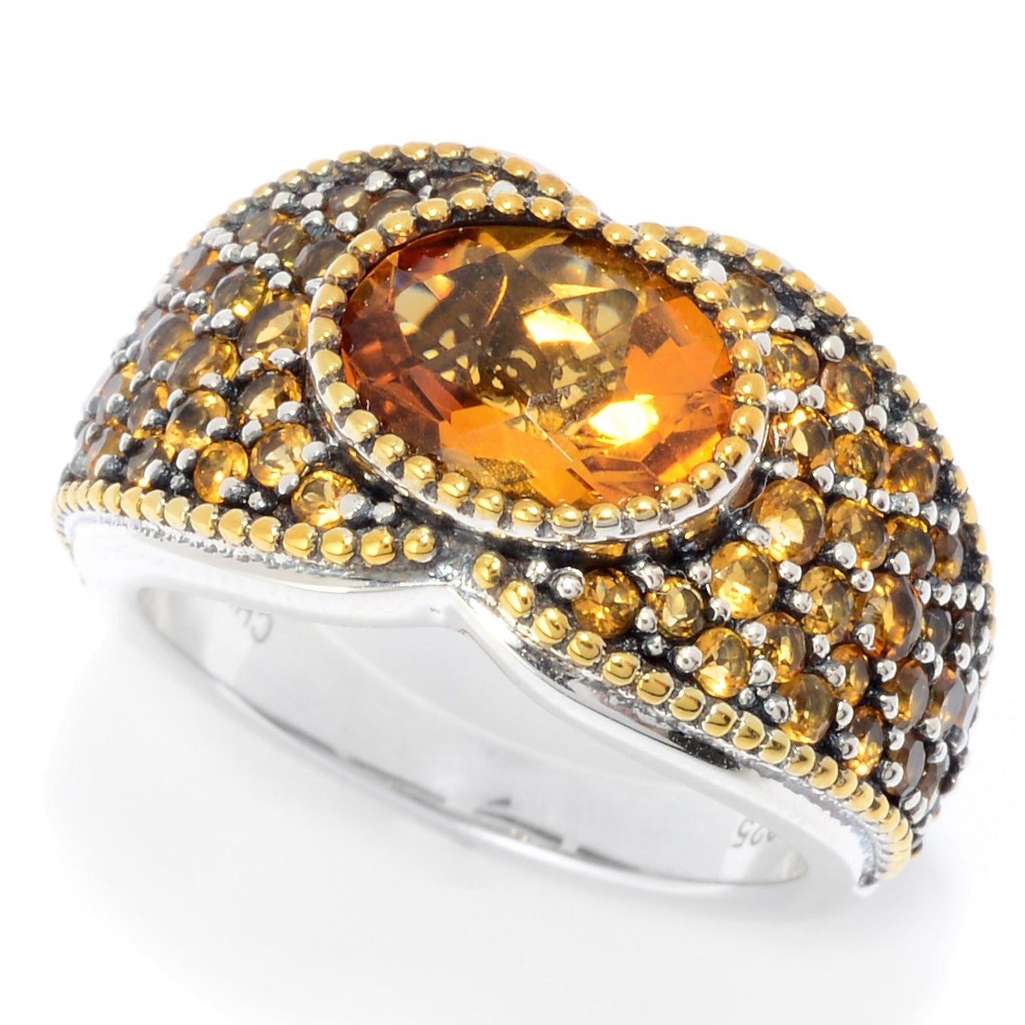 Pinctore Sterling Silver Two-tone 3.07ctw Madeira Citrine Band Ring - pinctore