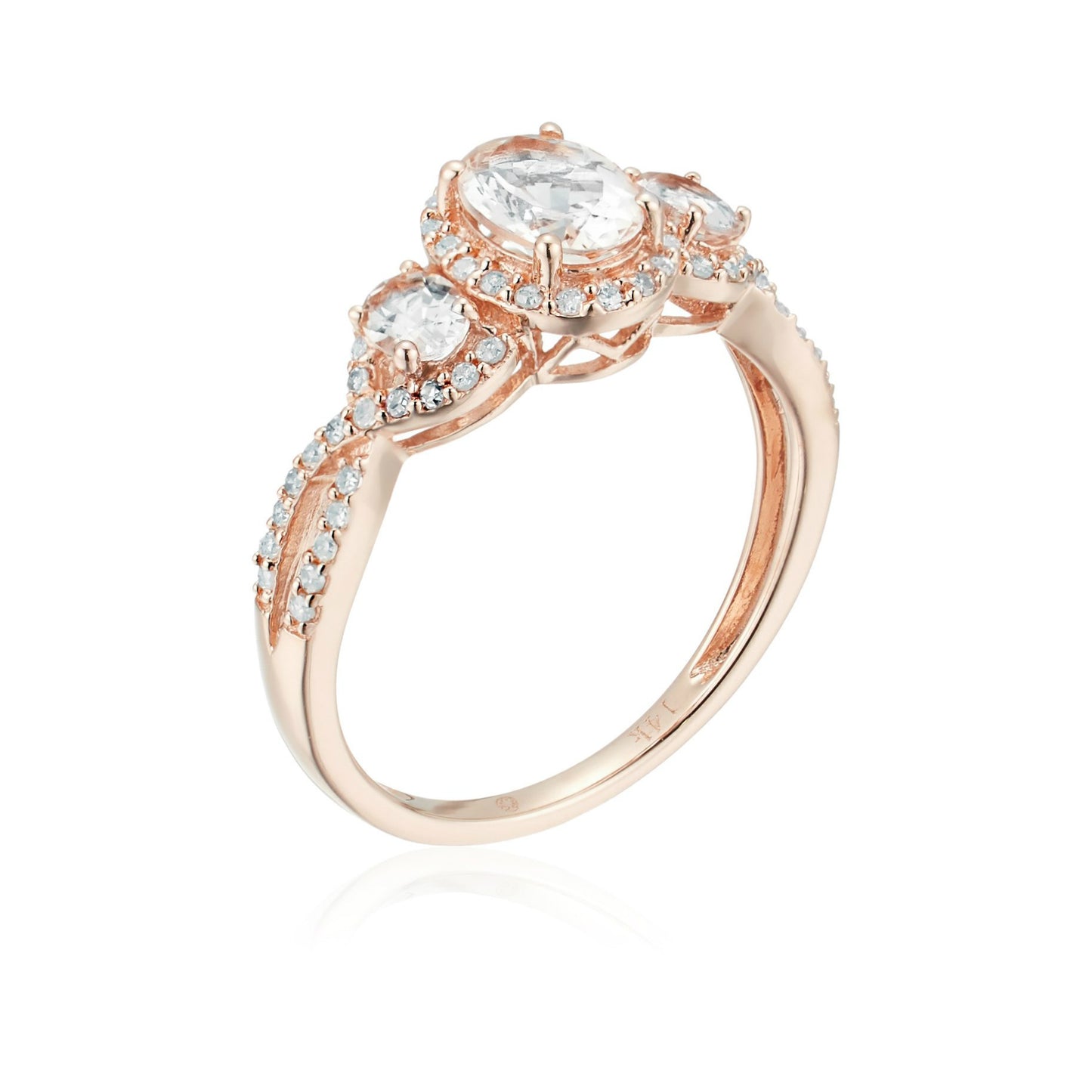 Pinctore 14k Rose Gold Morganite & Diamond 3-stone Engagement Ring - pinctore